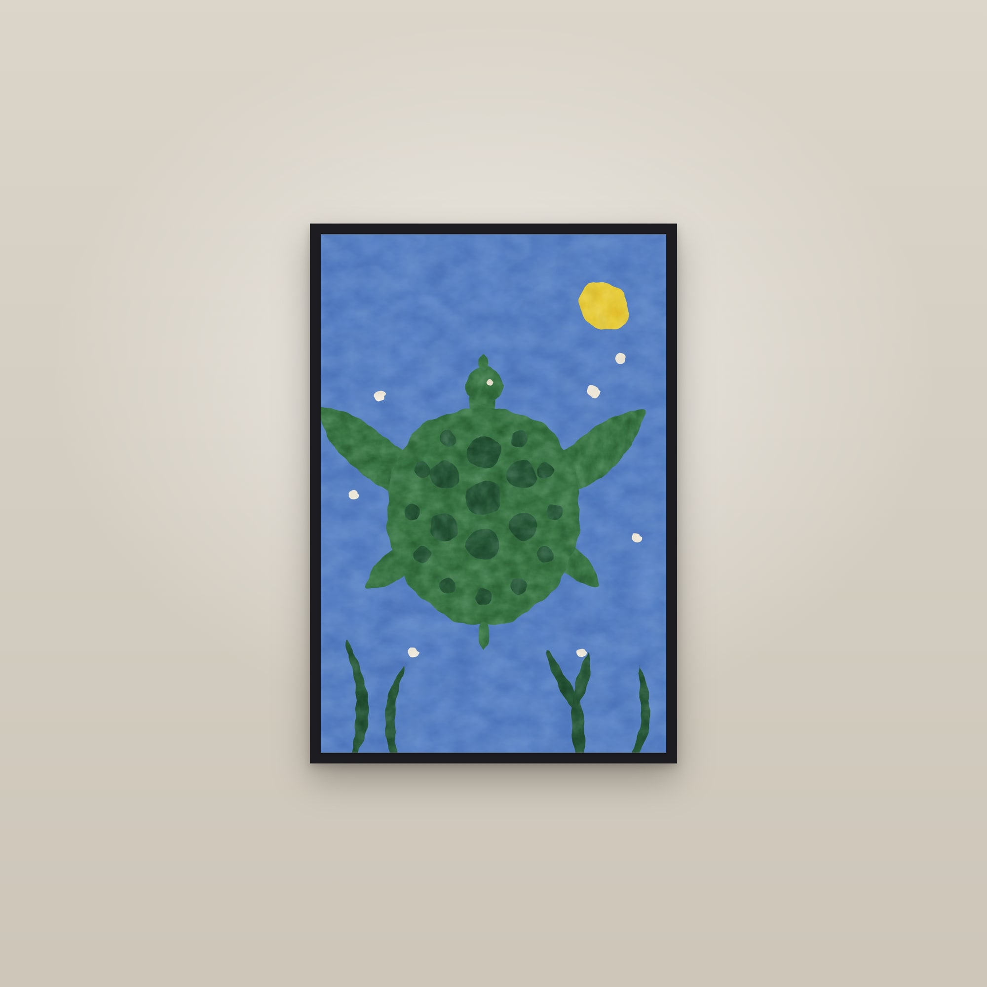 Sea Turtle Print — The Gliding Turtle — framed in a gallery setting