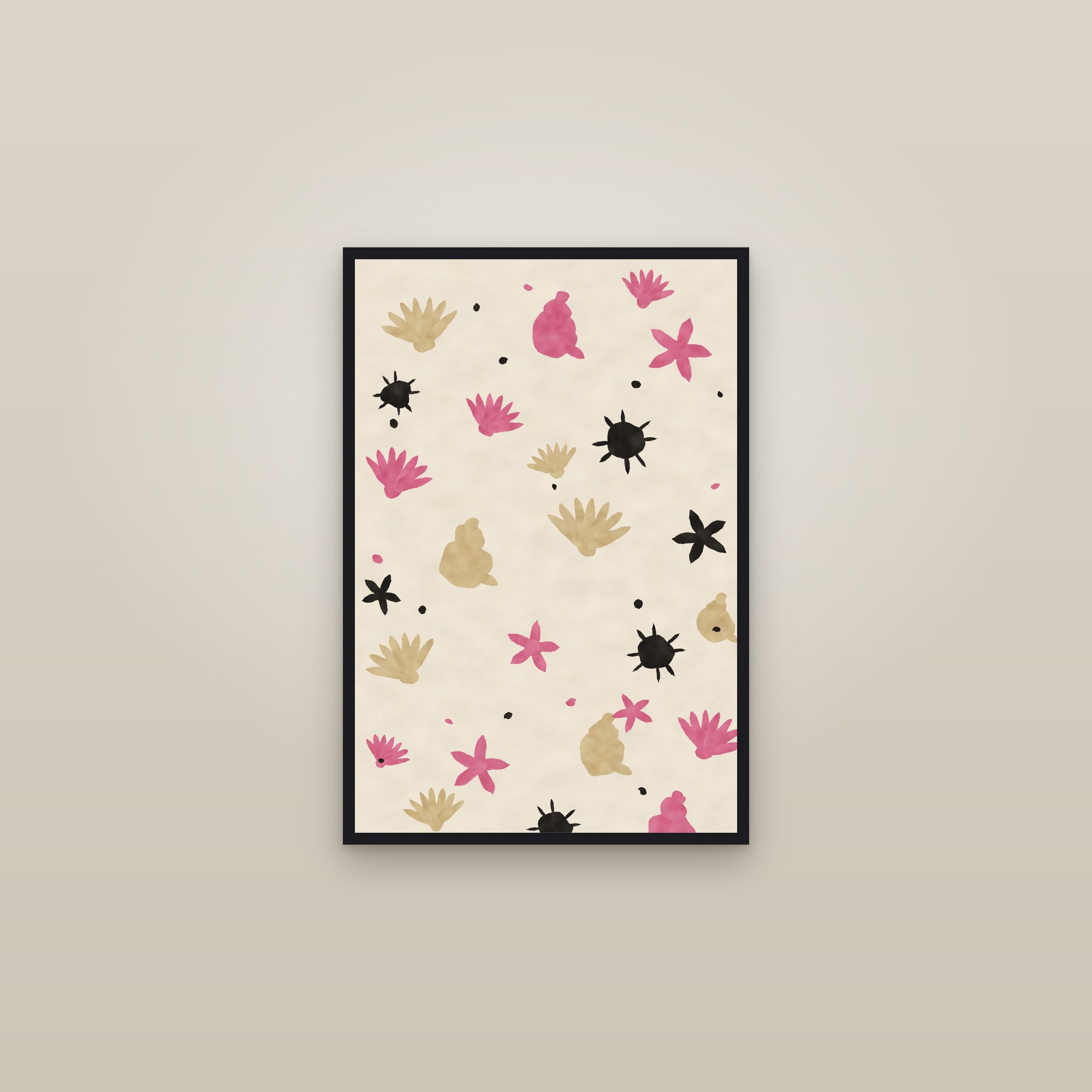 Seashell Print (Shell Drift) — The Shell Drift — framed in a gallery setting