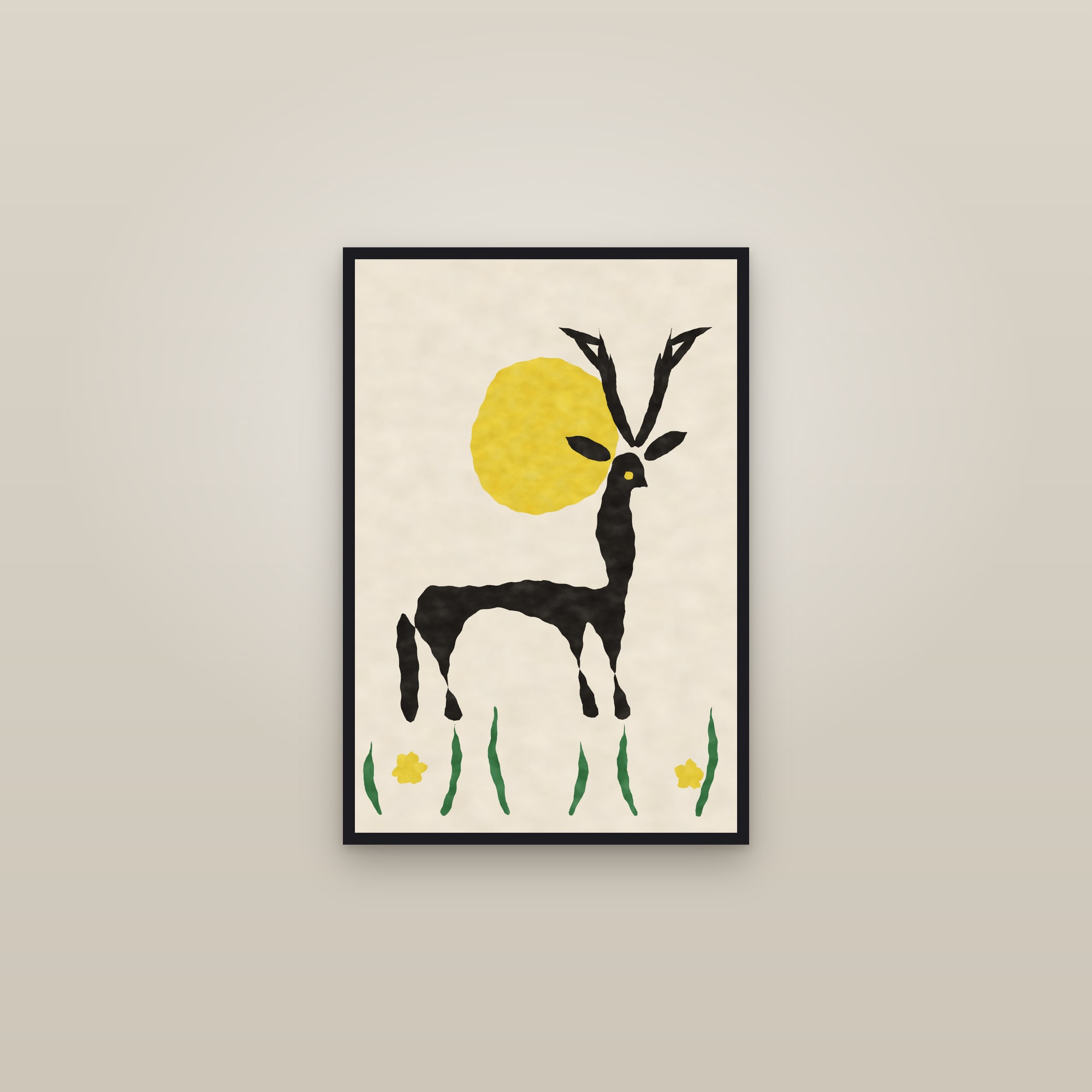 Stag Print — The Standing Stag — framed in a gallery setting