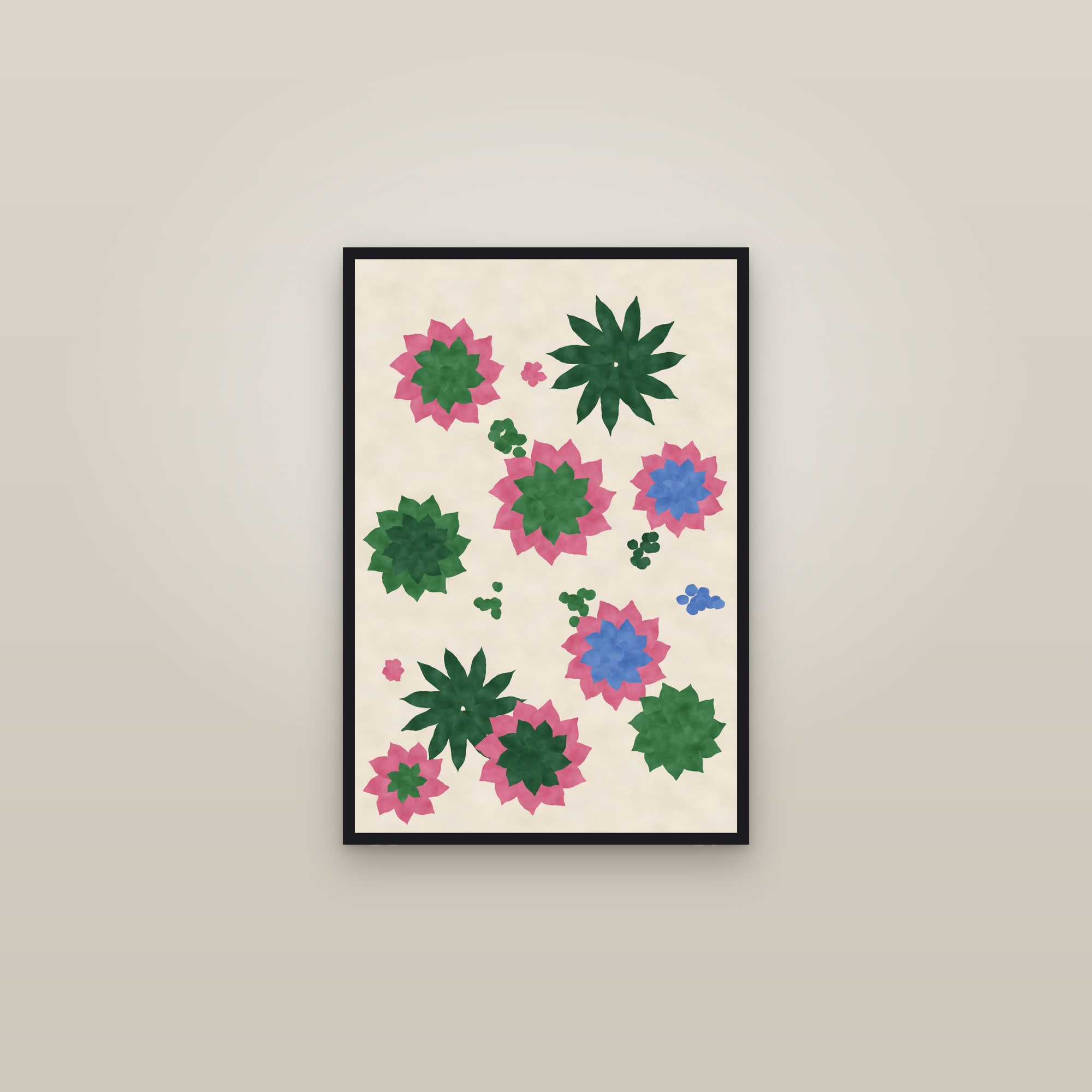 Succulent Print — The Succulent Garden — framed in a gallery setting