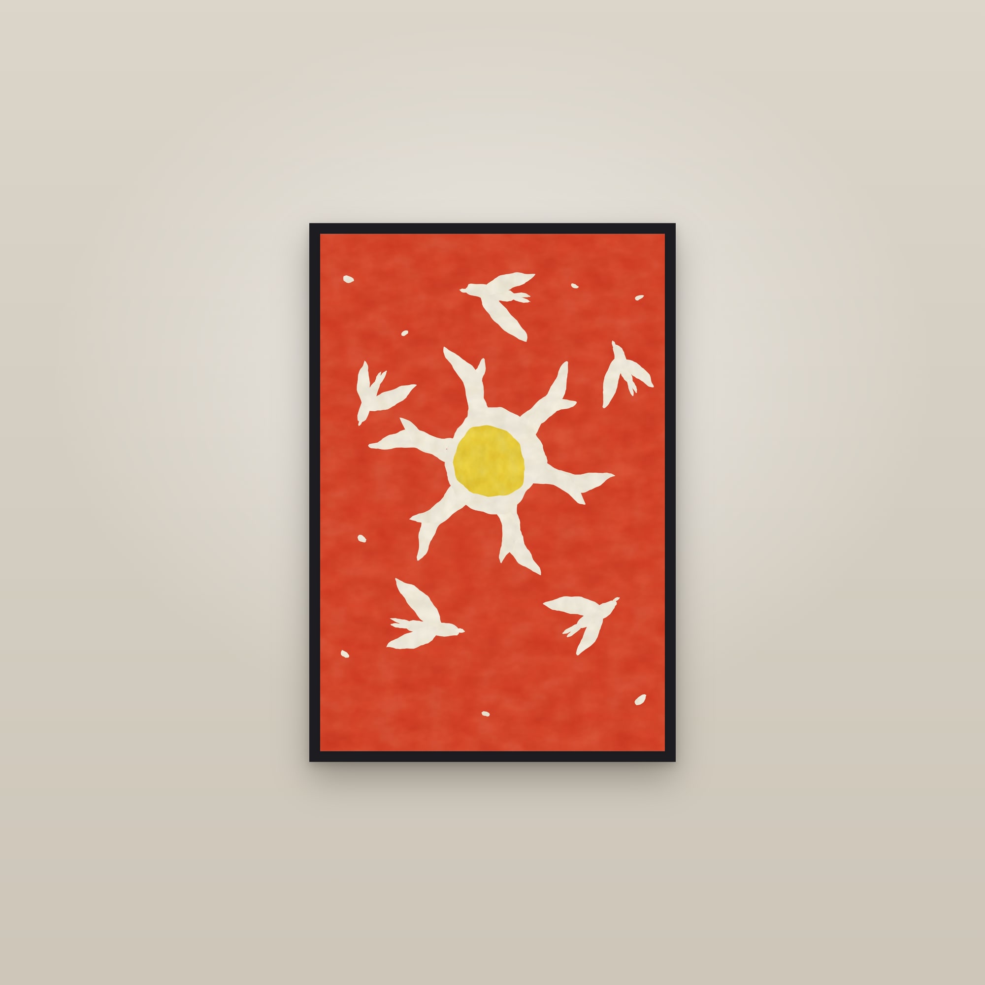 Doves Print — The Sun Doves — framed in a gallery setting