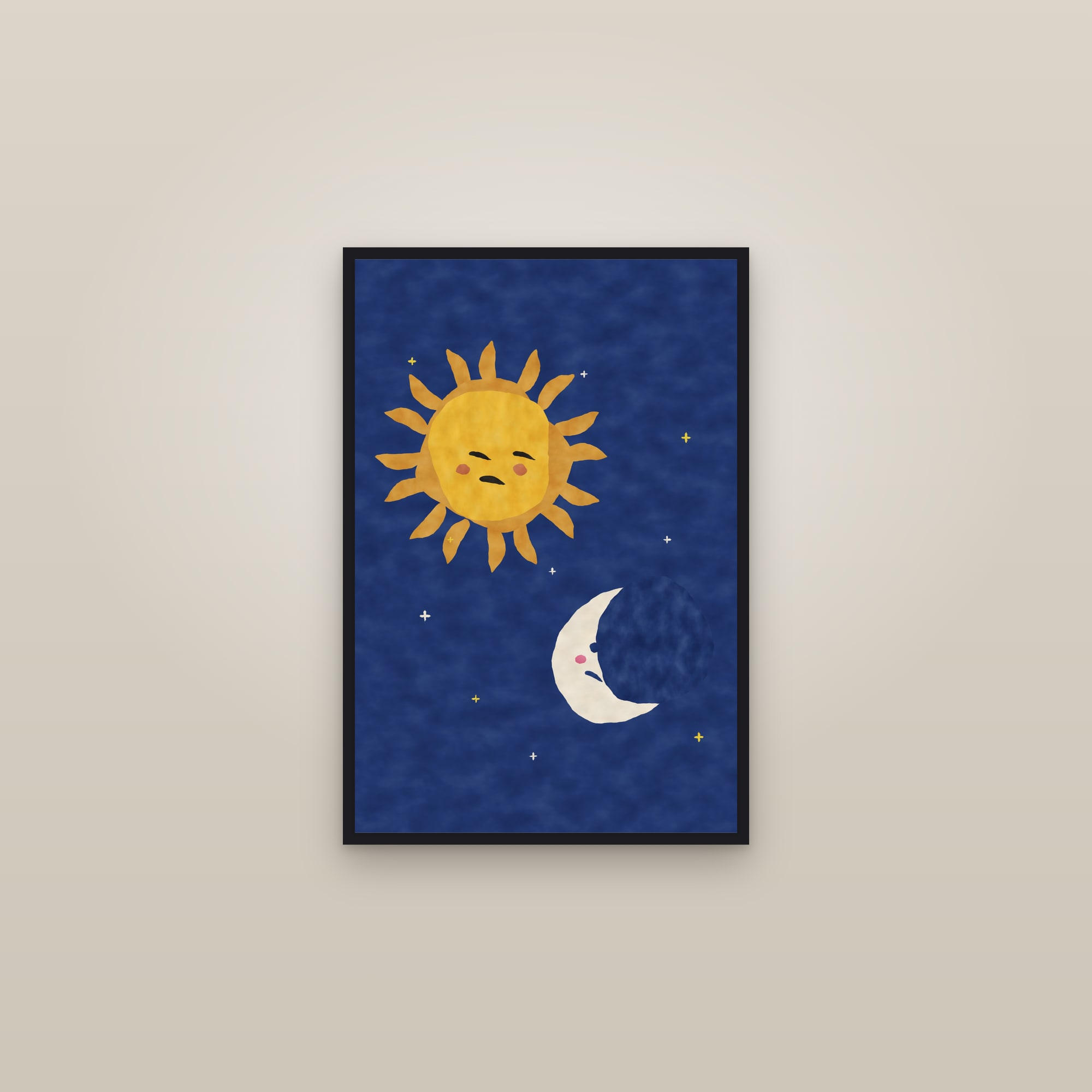 Sun and Moon Print — The Sun & Moon — framed in a gallery setting