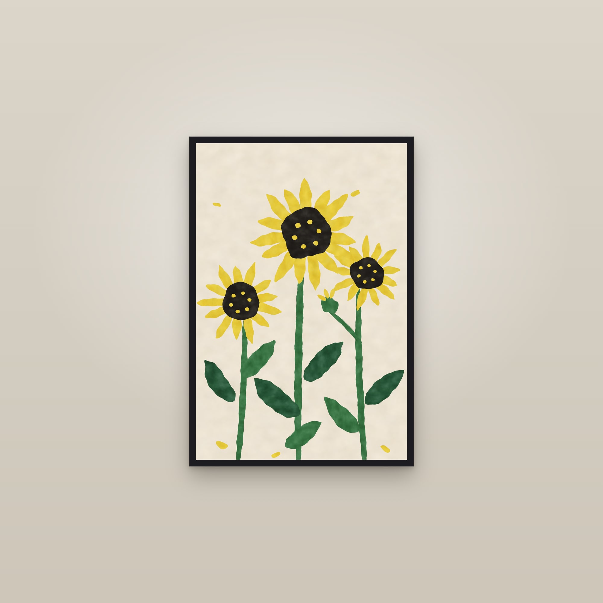 Sunflower Print — The Cut Sunflowers — framed in a gallery setting