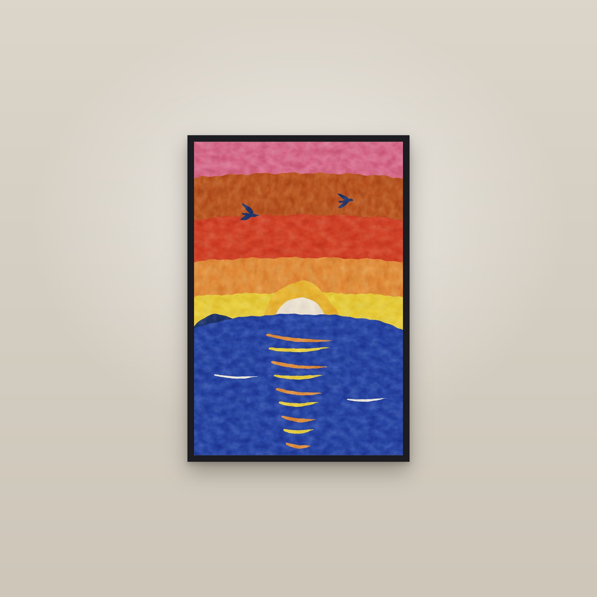 Sunset Print — The Sea Sunset — framed in a gallery setting