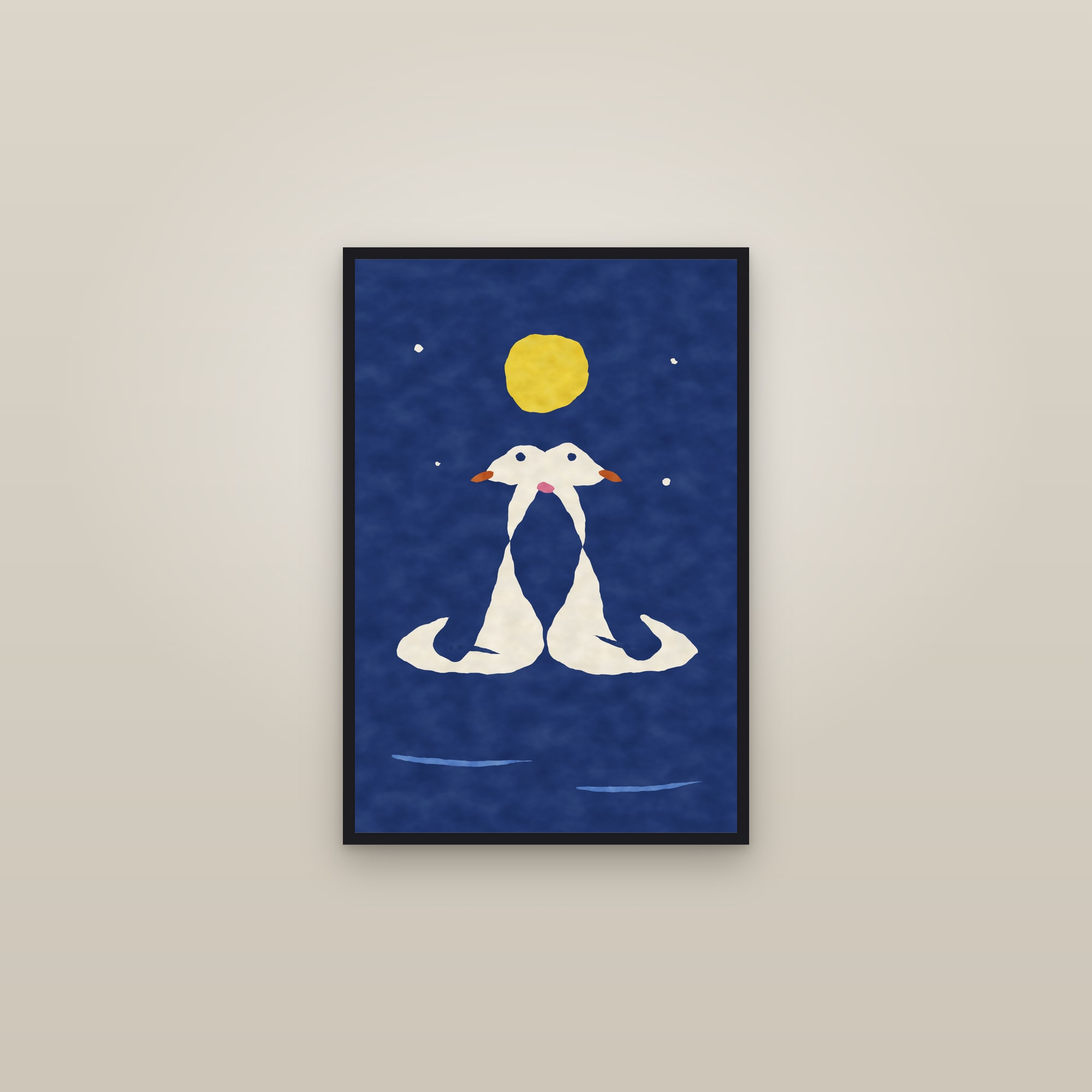 Swan Print — The Swan Pair — framed in a gallery setting