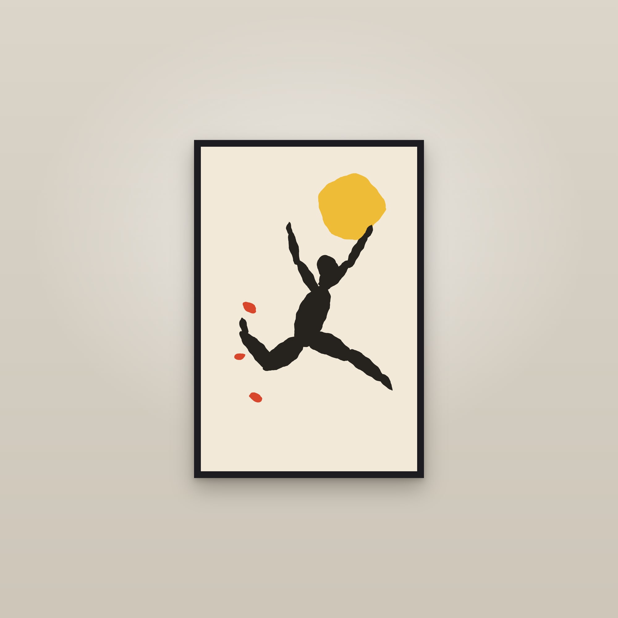 Abstract Figure Print — The Leap — framed in a gallery setting