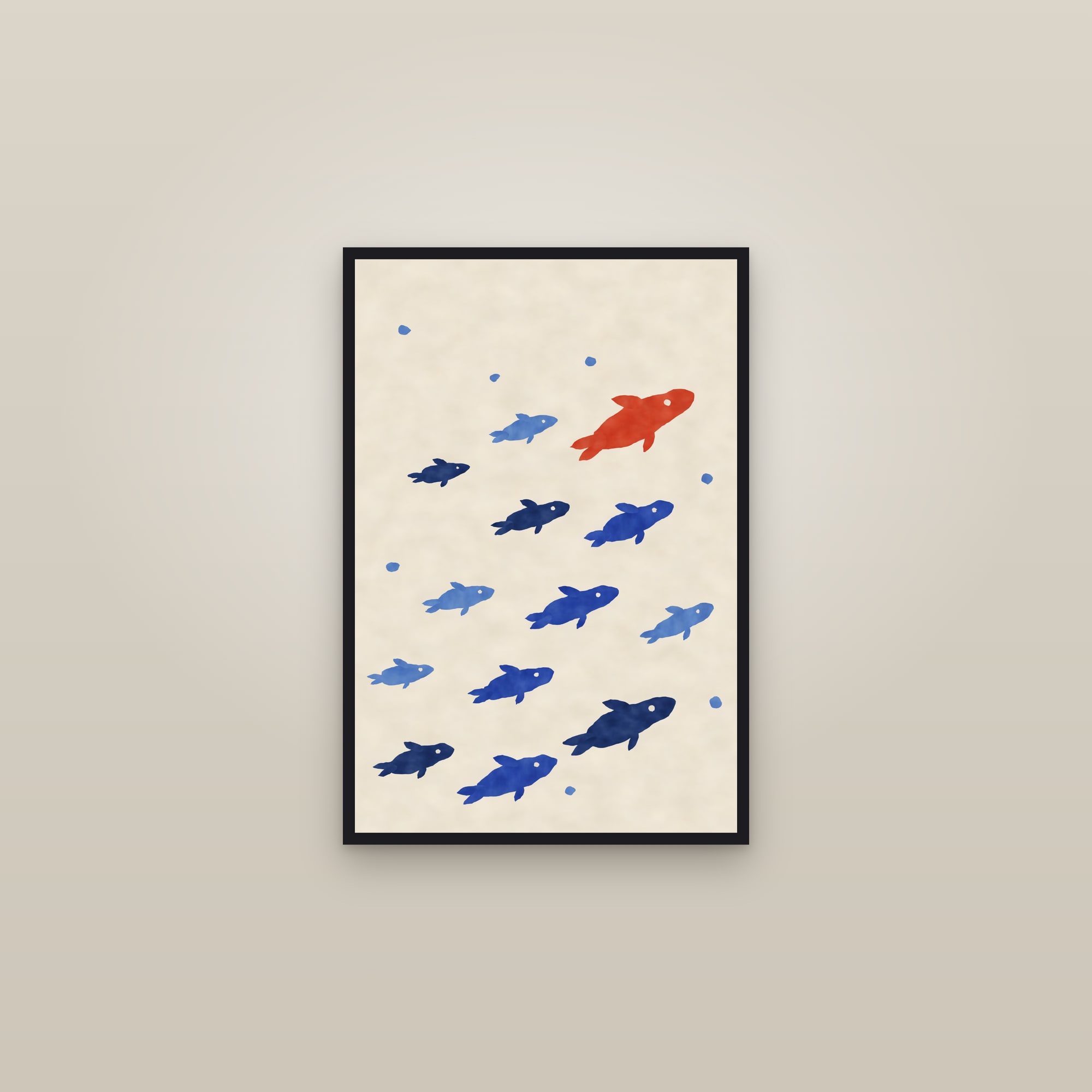 Fish Print (The Shoal) — The Shoal — framed in a gallery setting