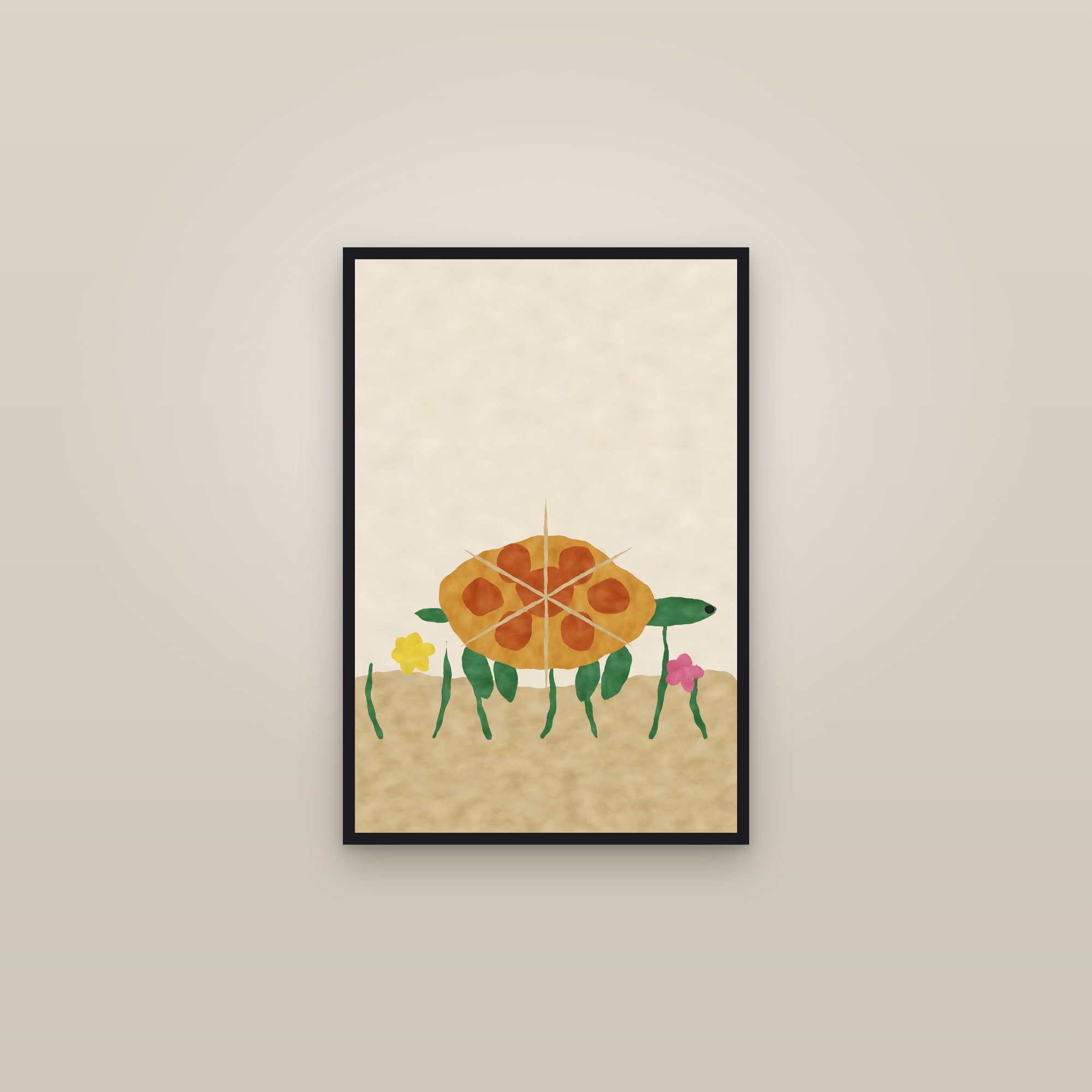 Tortoise Print — The Garden Tortoise — framed in a gallery setting