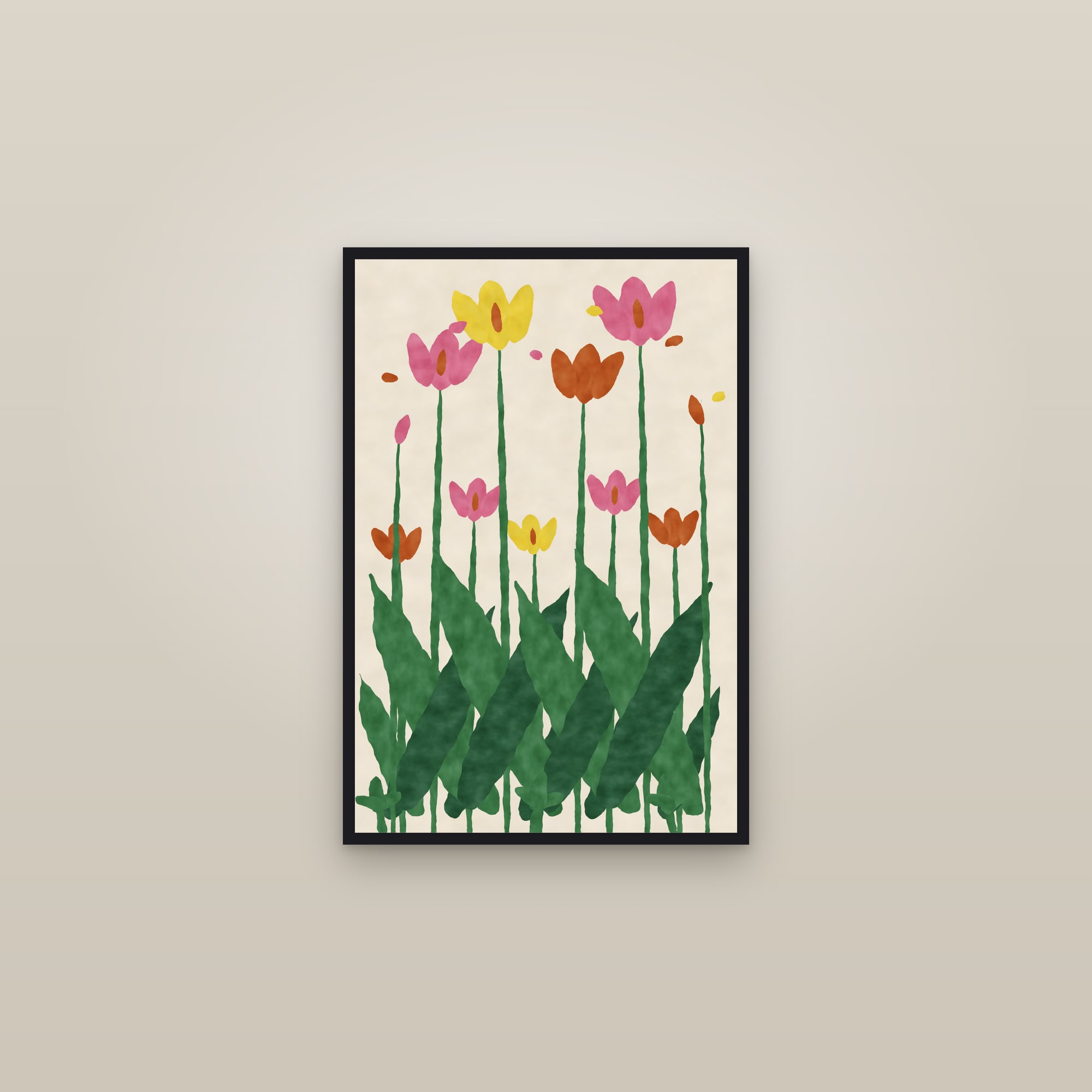 Tulip Print — The Cut Tulips — framed in a gallery setting
