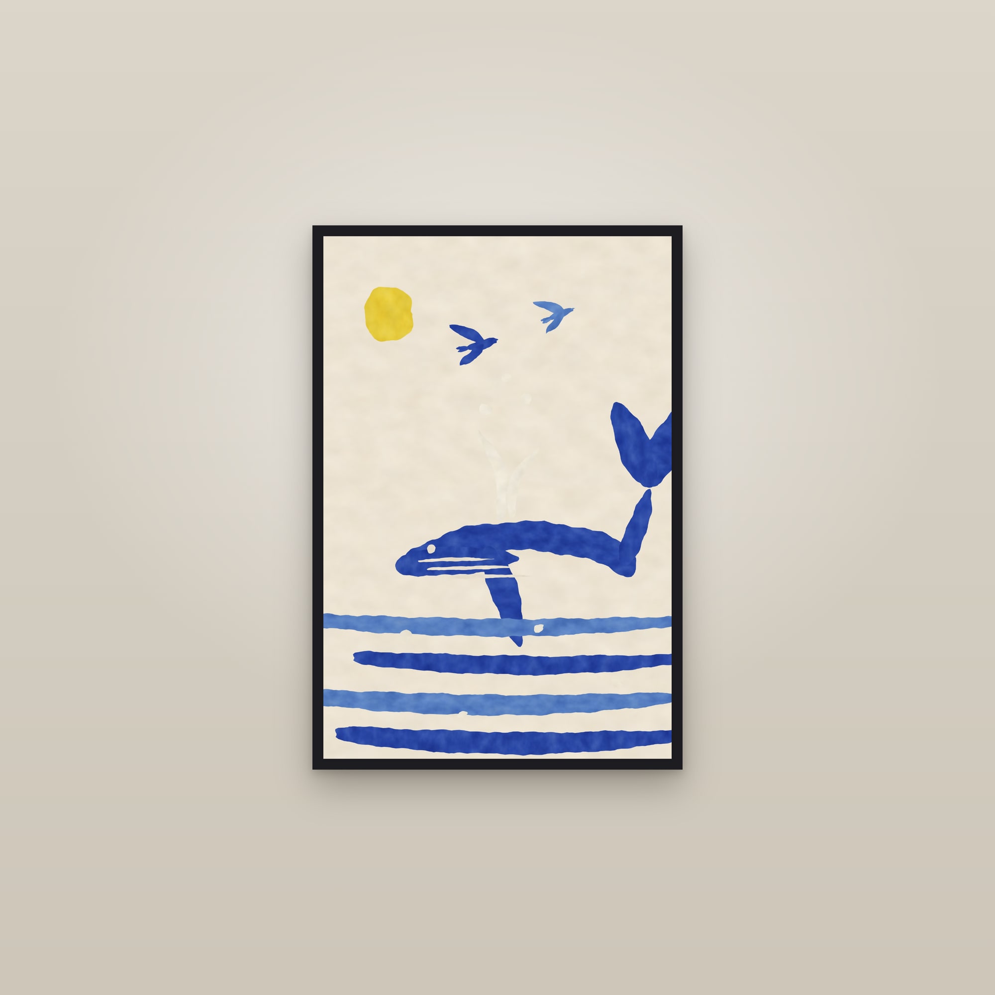 Whale Print — The Great Whale — framed in a gallery setting