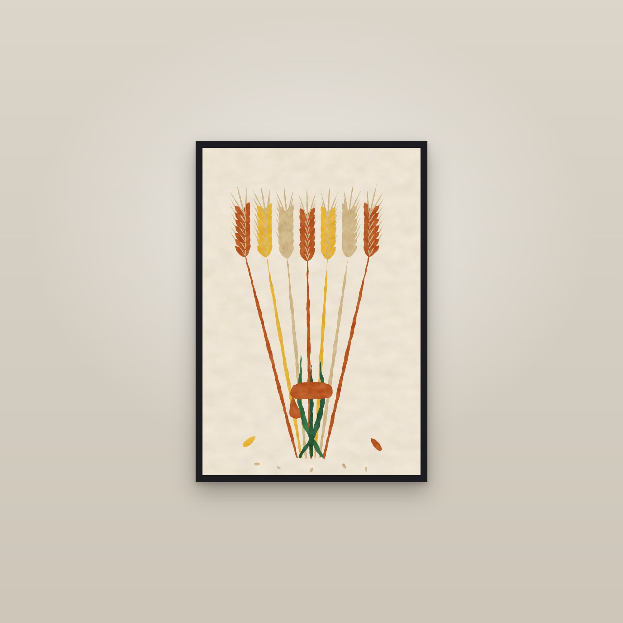 Wheat Print — The Wheat Sheaf — framed in a gallery setting