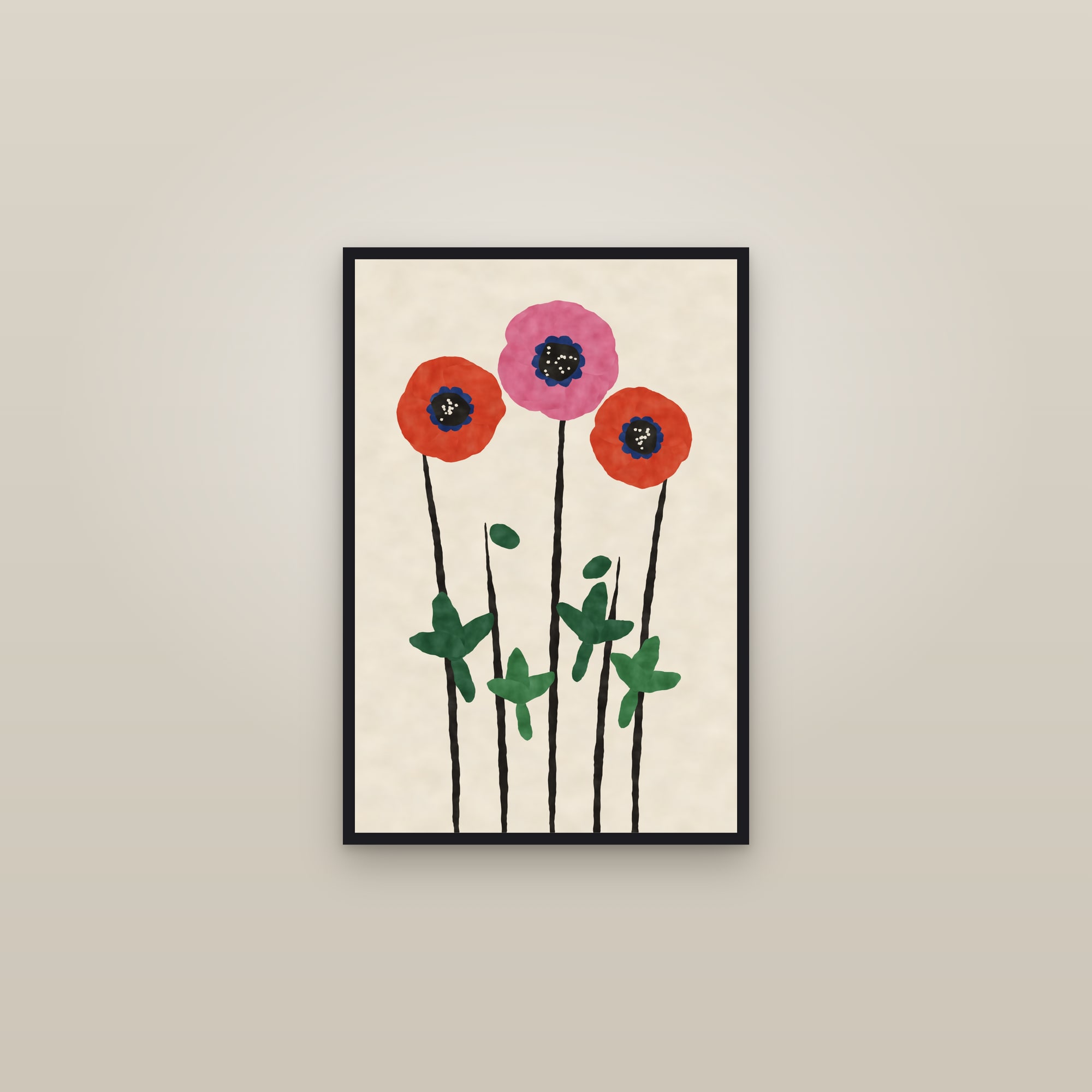 Anemone Flower Print — The Windflowers — framed in a gallery setting