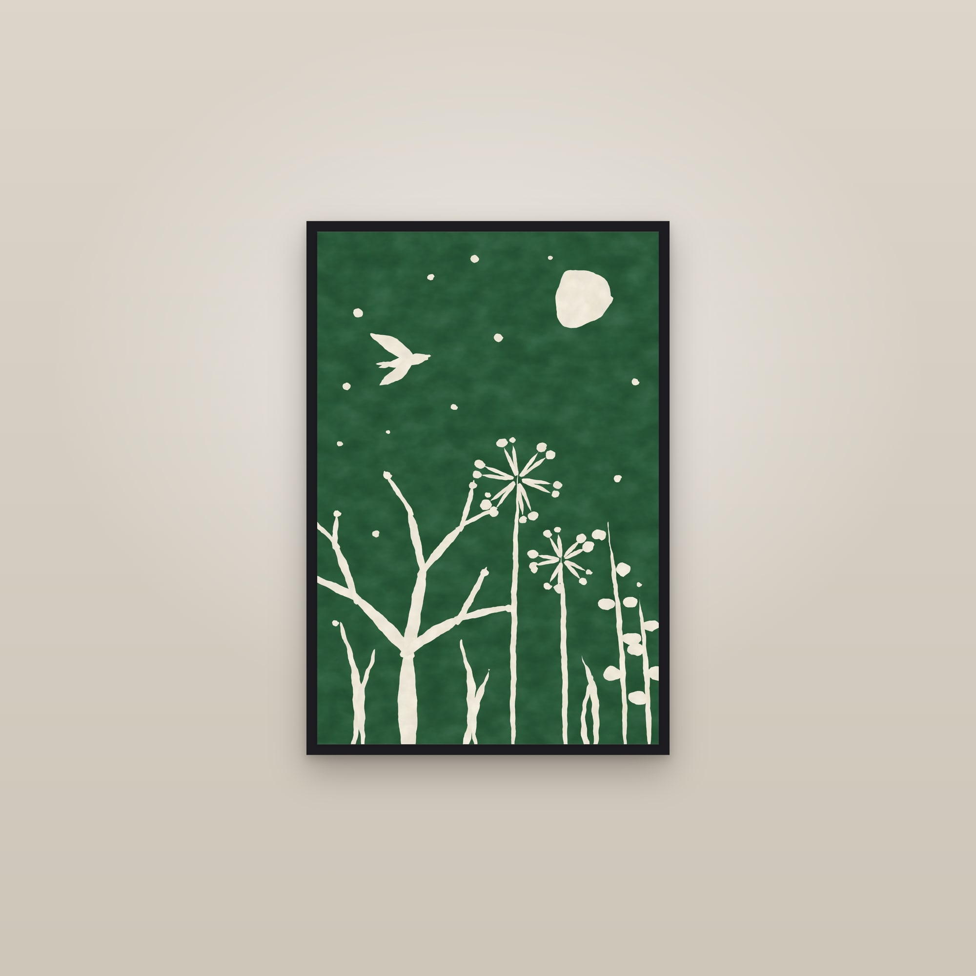 Winter Botanical Print — The Winter Garden — framed in a gallery setting