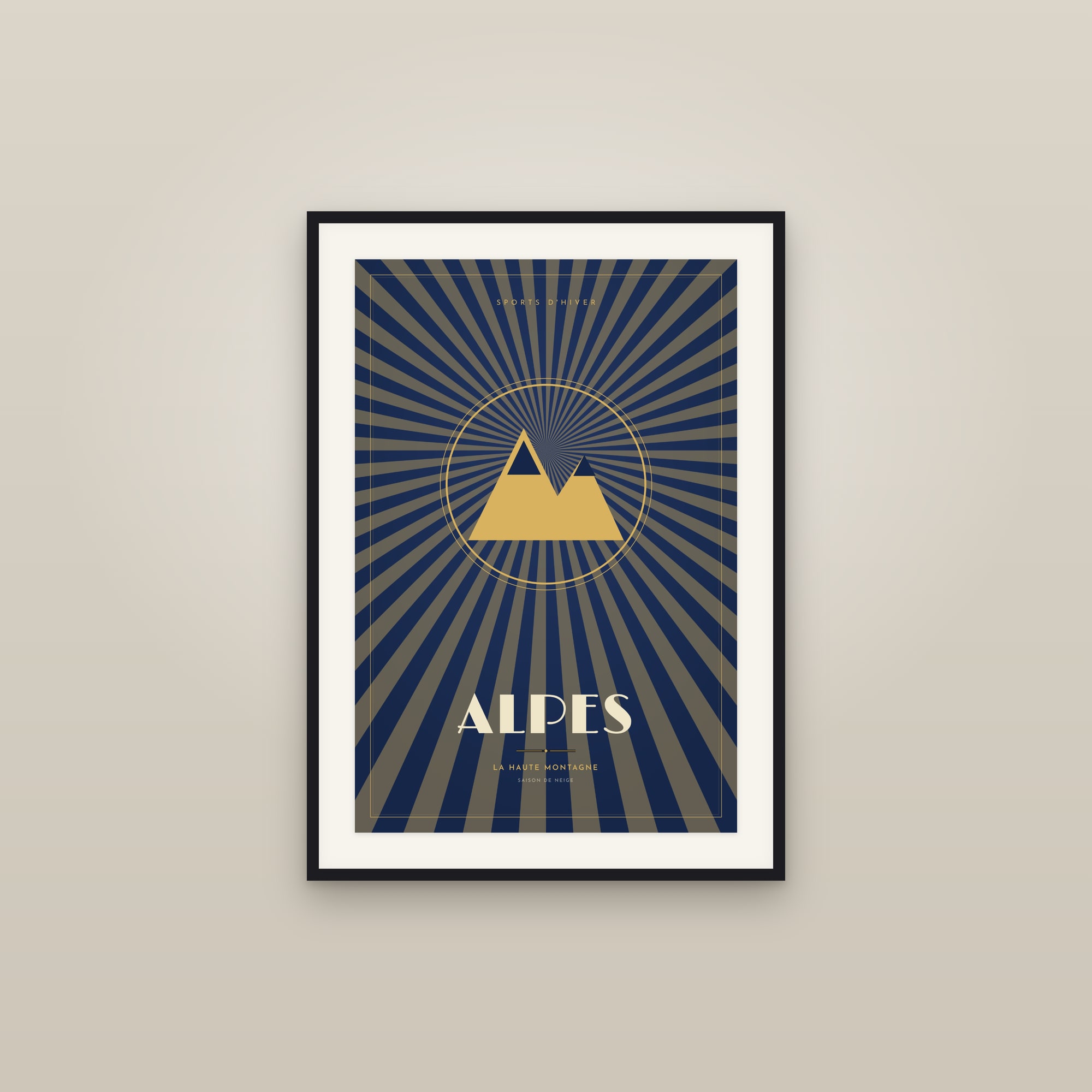 The Alps — Art Deco Poster — framed in a gallery setting