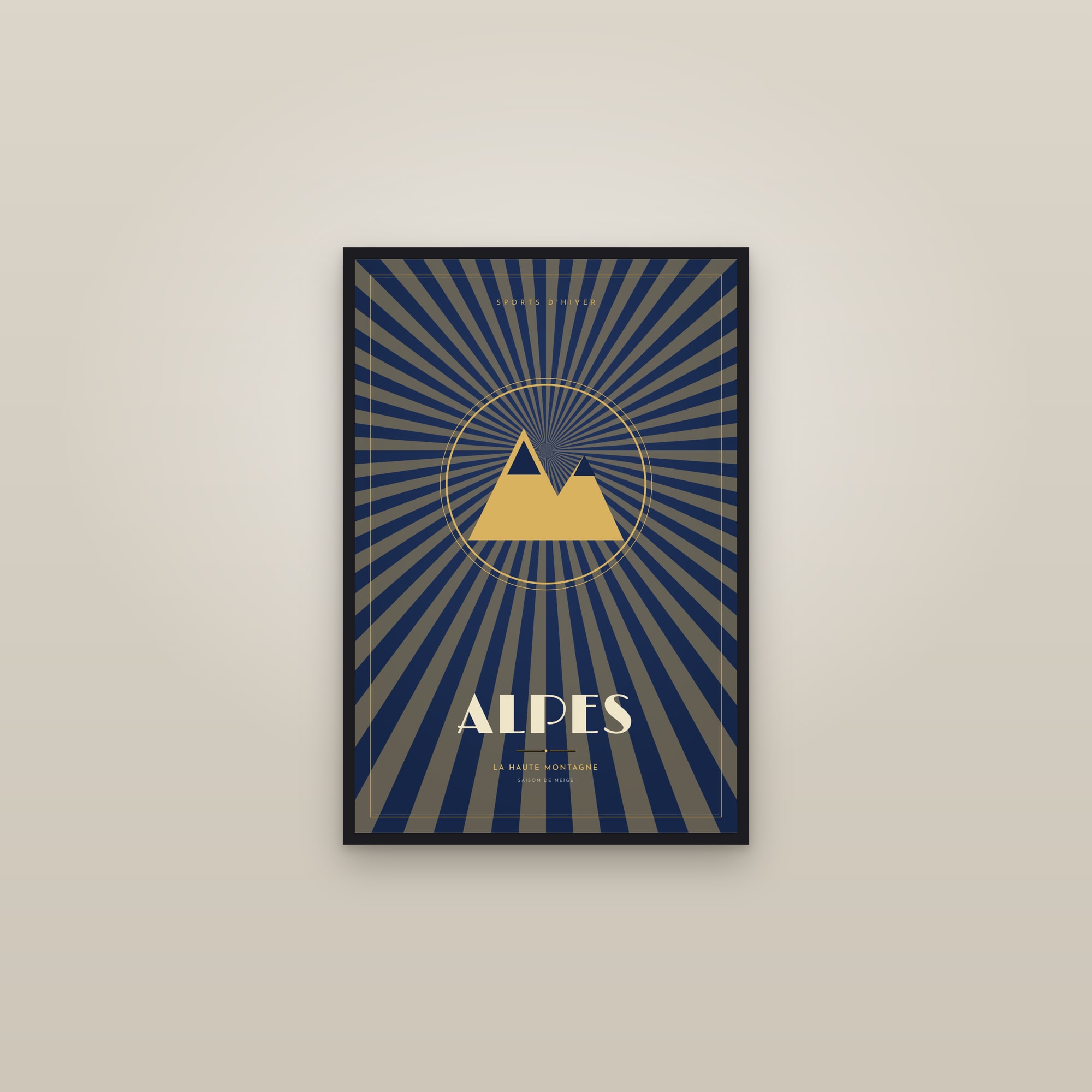 The Alps — Art Deco Poster — framed in a gallery setting