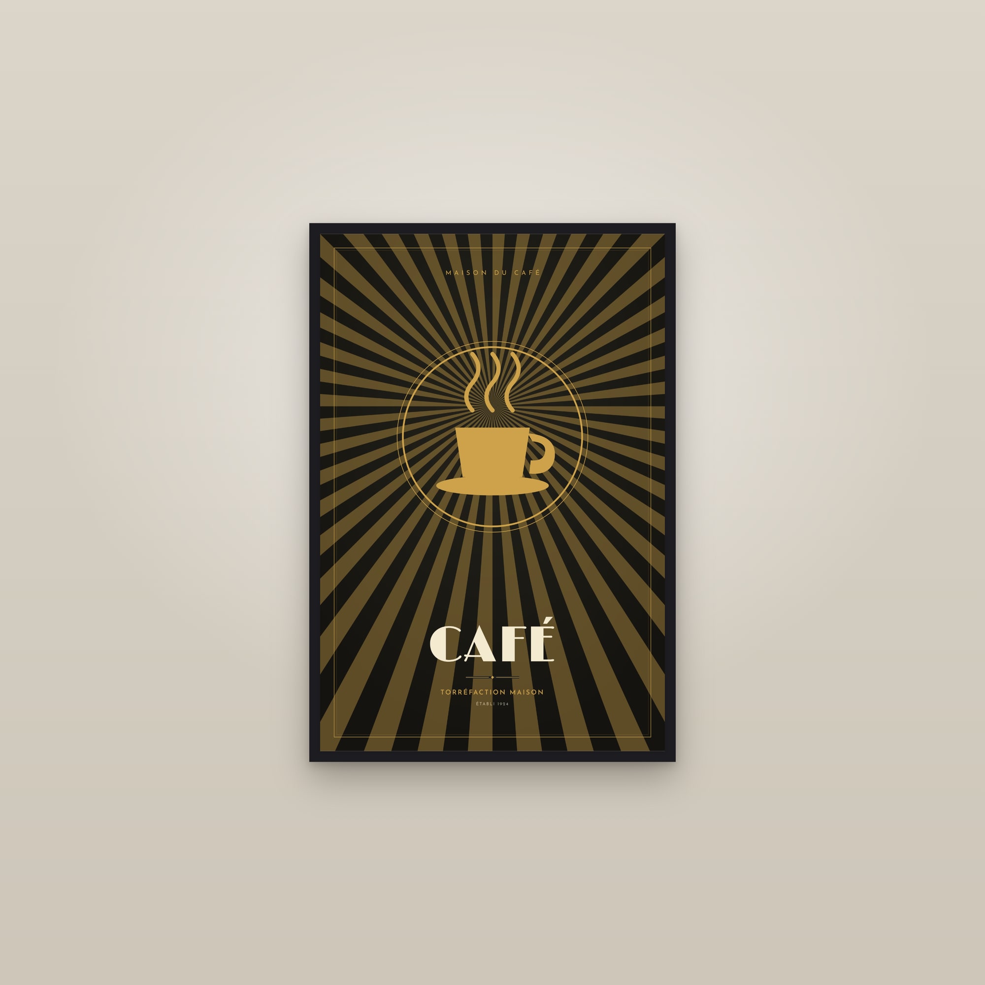 Café — Art Deco Poster — framed in a gallery setting