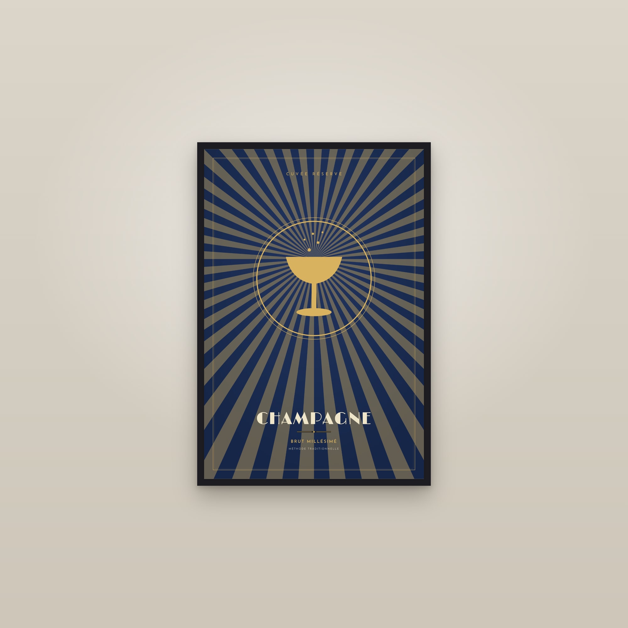 Champagne — Art Deco Poster — framed in a gallery setting
