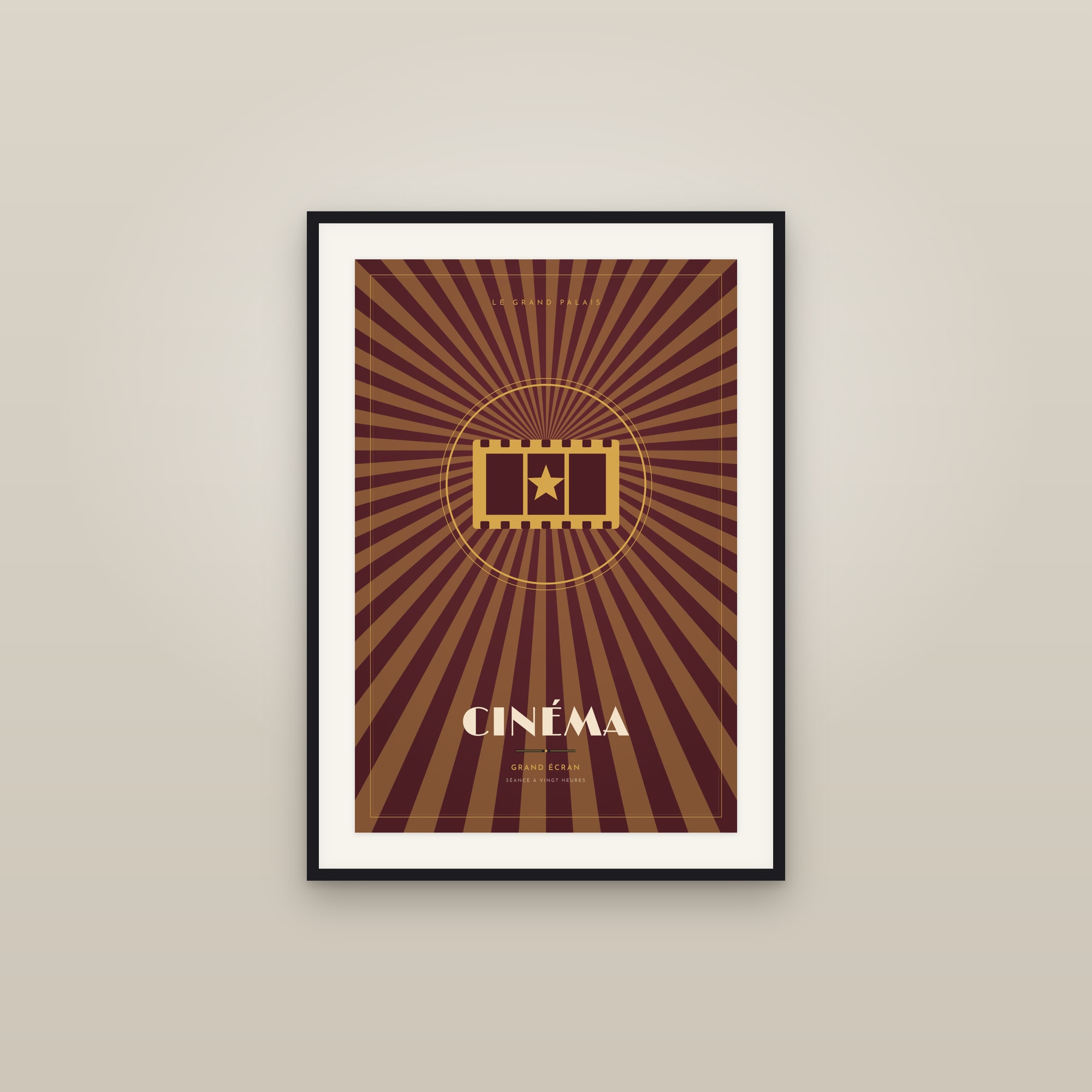 Cinéma — Art Deco Poster — framed in a gallery setting