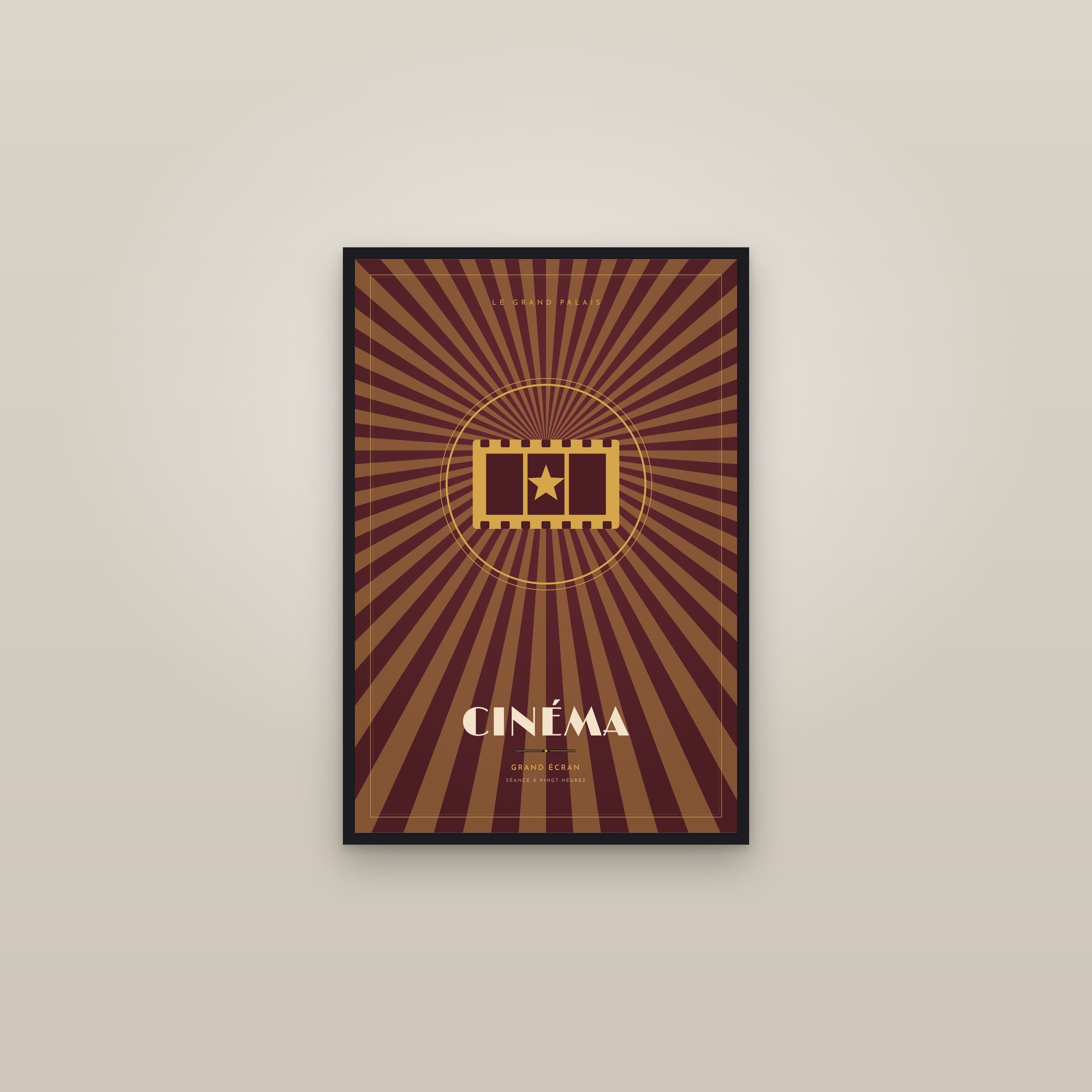 Cinéma — Art Deco Poster — framed in a gallery setting