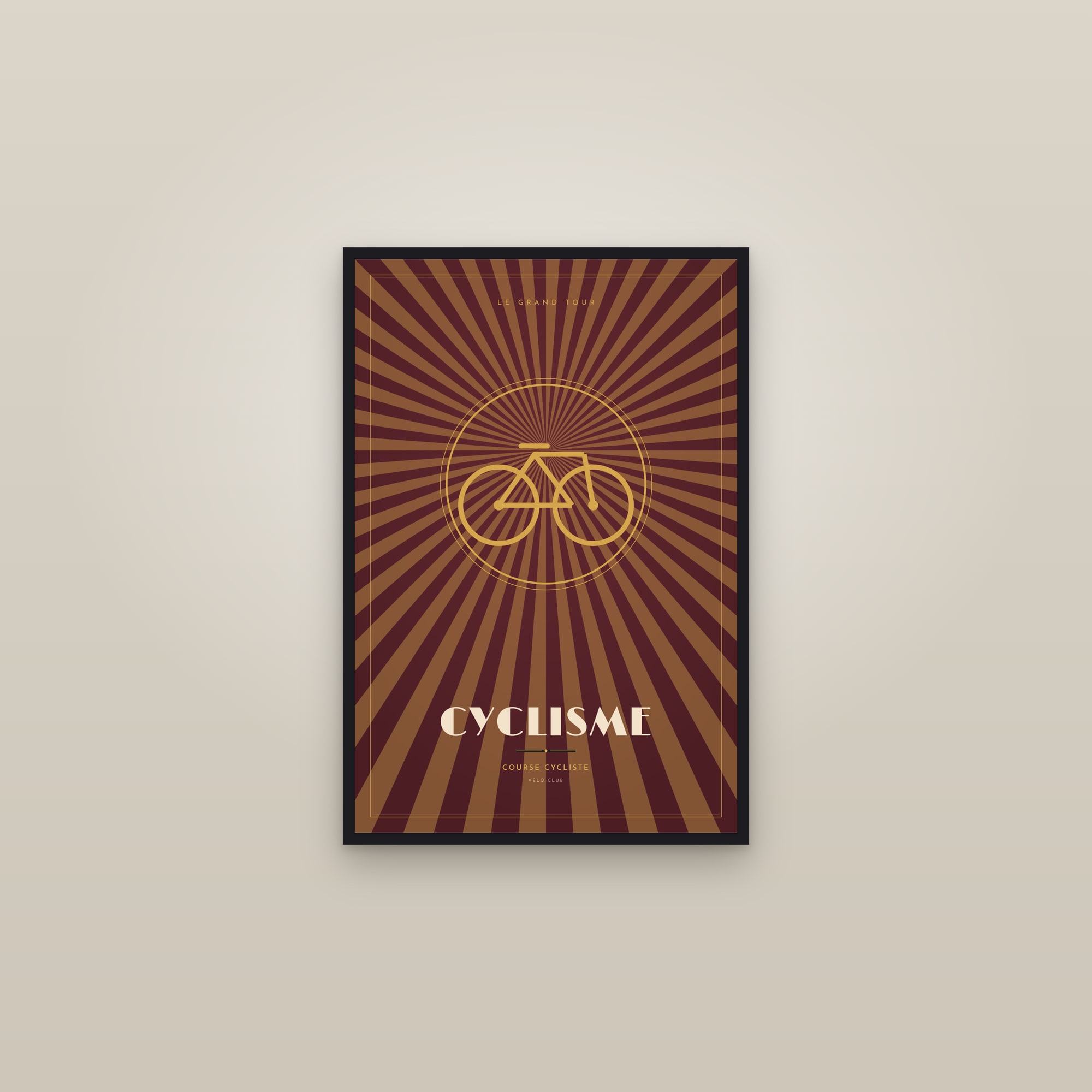 Cycling — Art Deco Poster — framed in a gallery setting