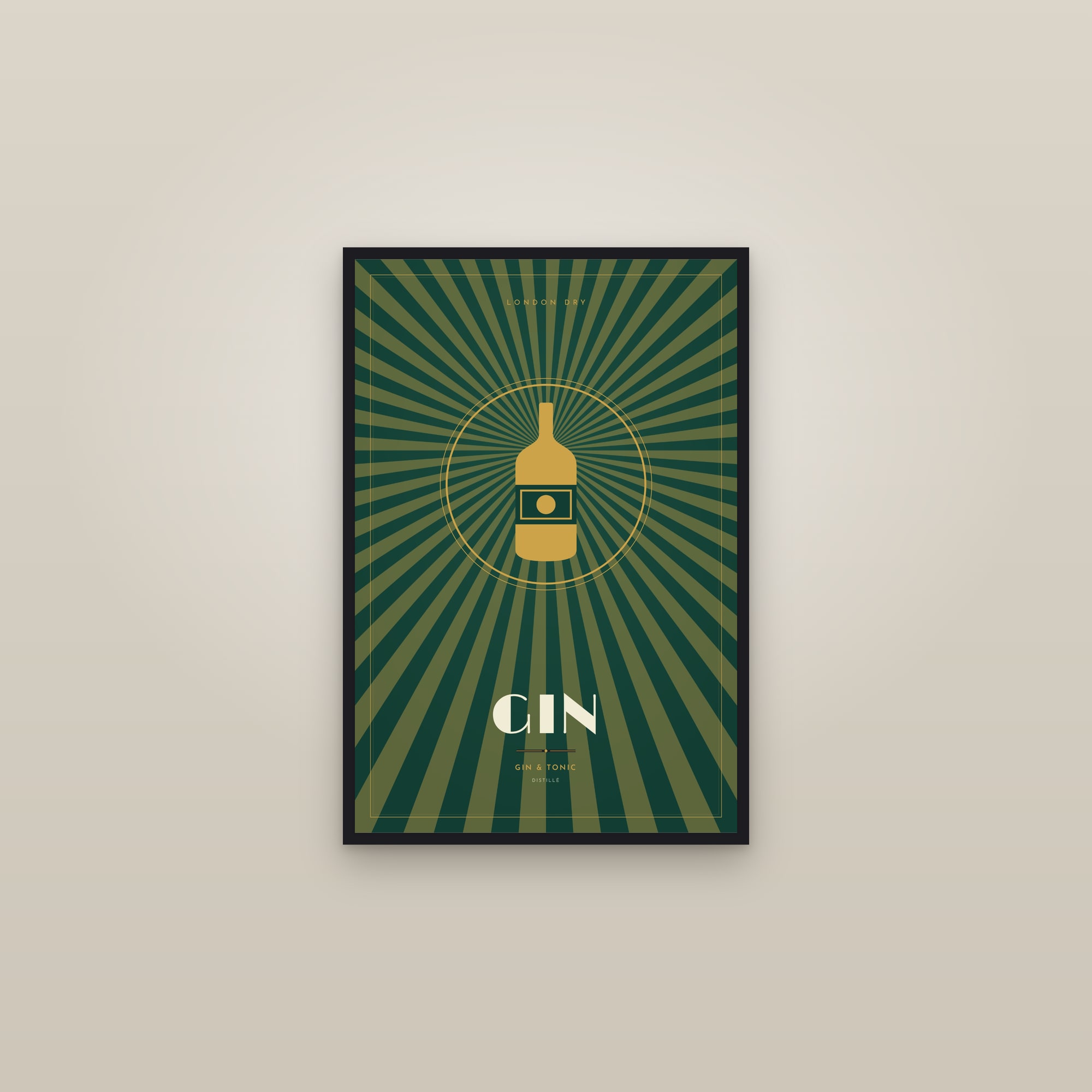 Gin — Art Deco Poster — framed in a gallery setting