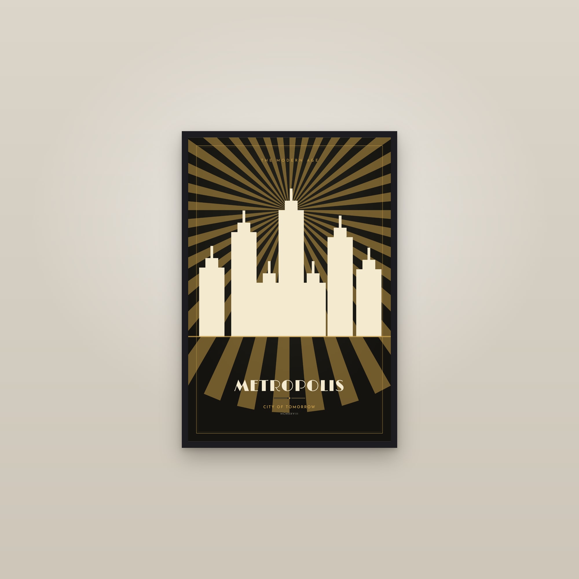 Metropolis — Art Deco Poster — framed in a gallery setting