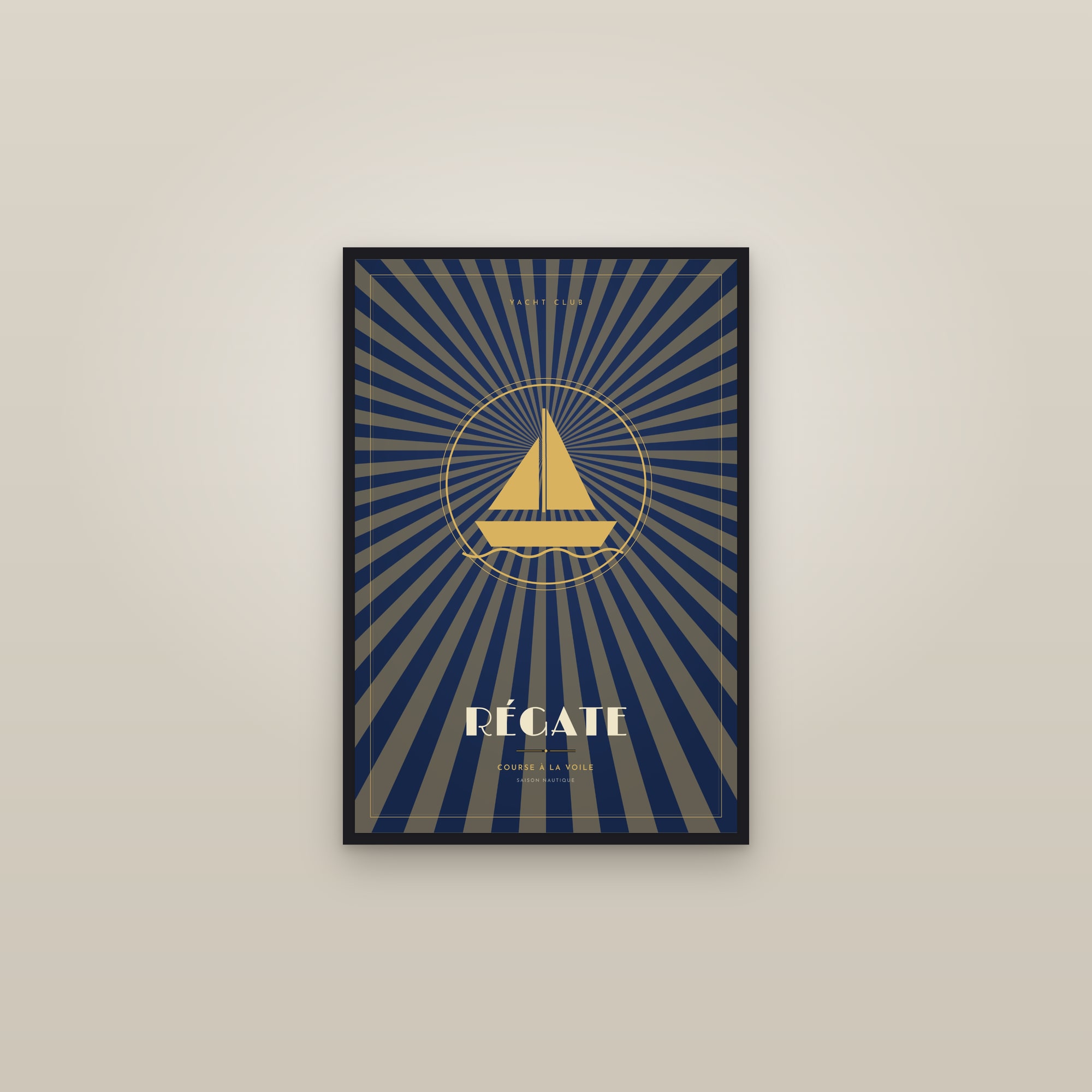 Regatta — Art Deco Poster — framed in a gallery setting