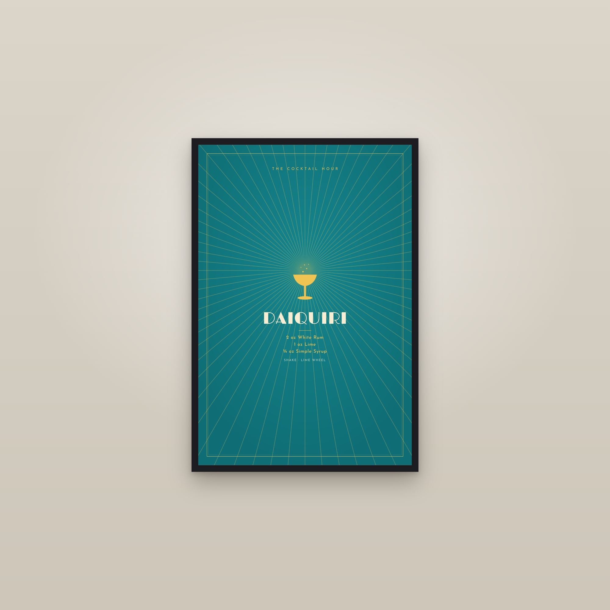 Daiquiri Cocktail — Art Deco Recipe Print — framed in a gallery setting