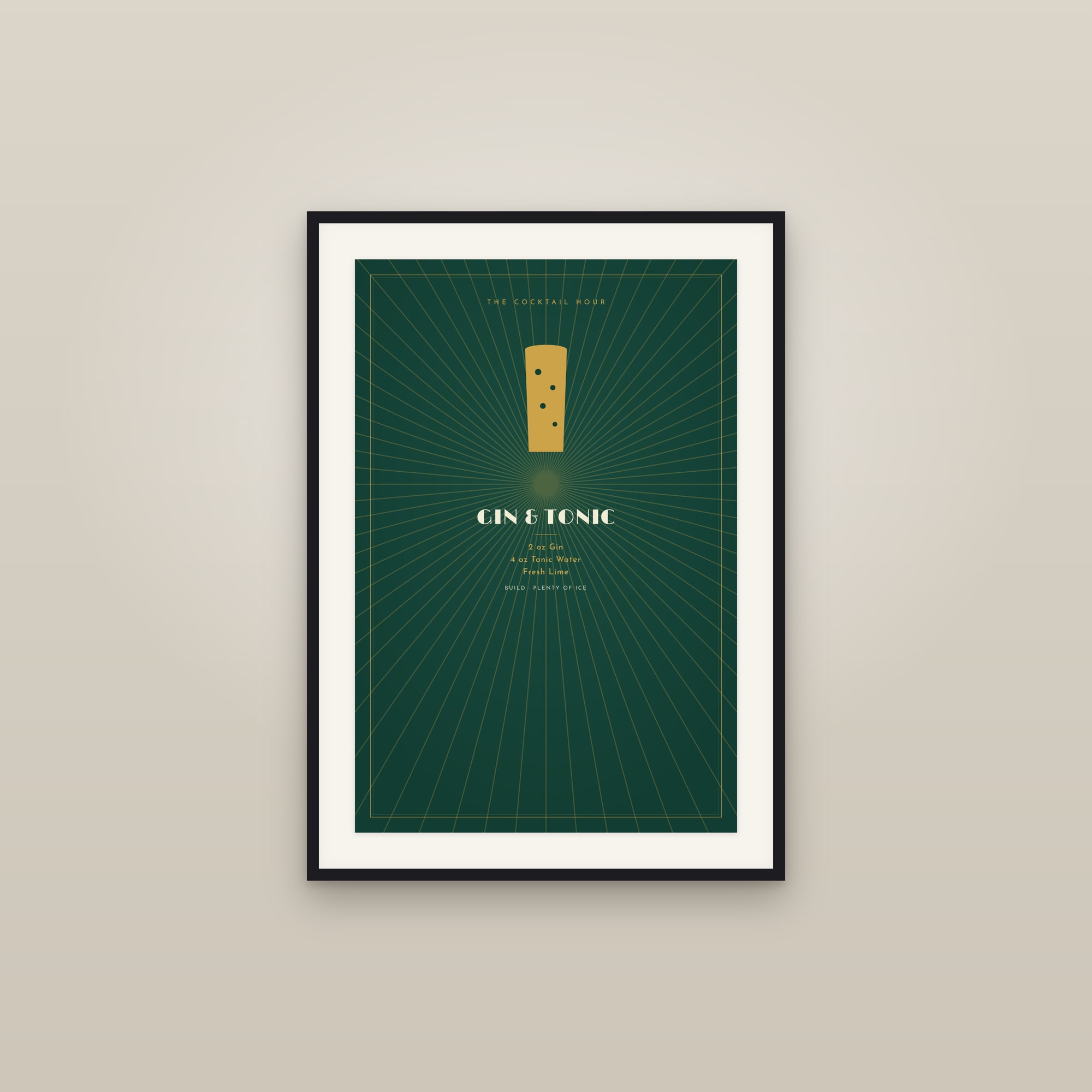 Gin & Tonic Cocktail — Art Deco Recipe Print