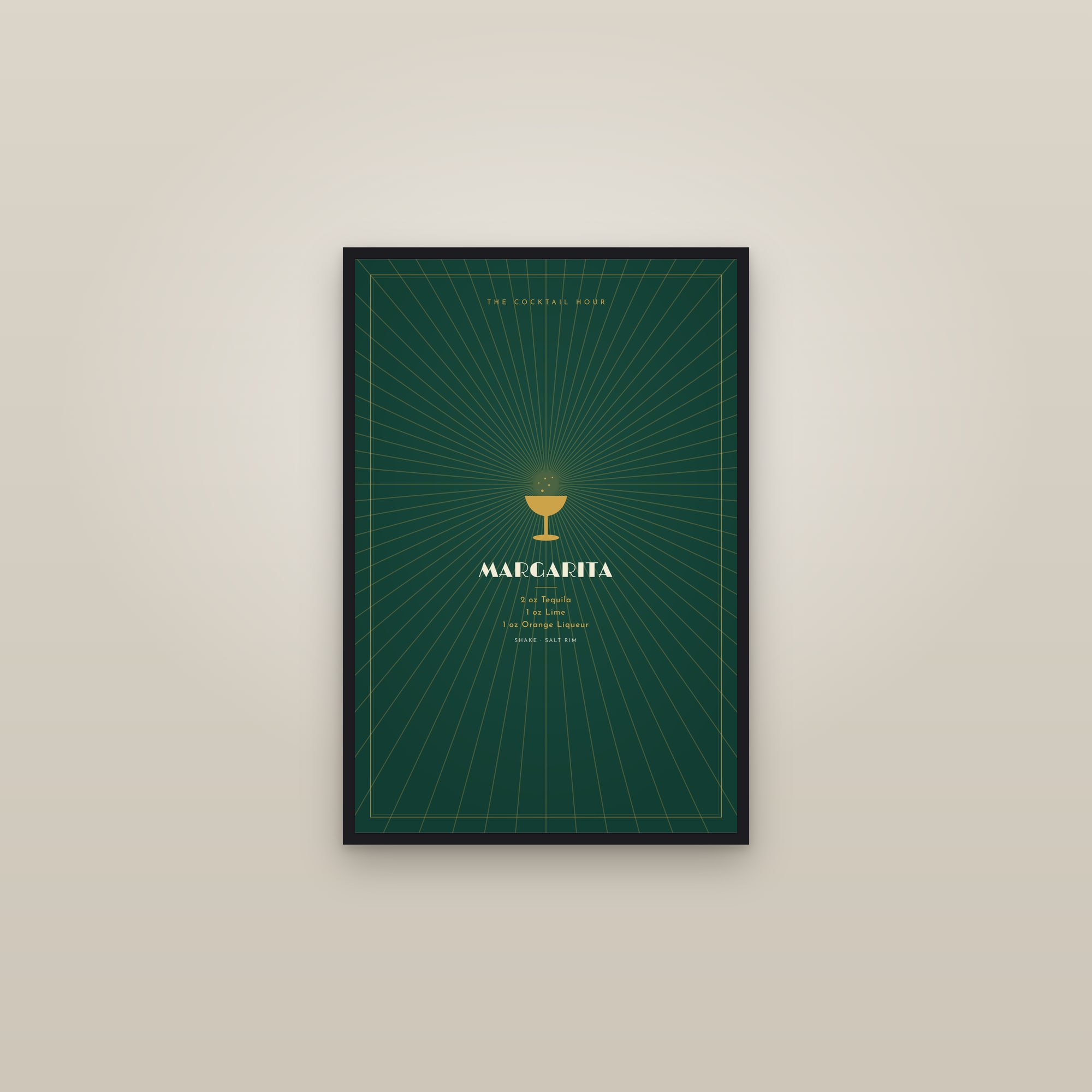 Margarita Cocktail — Art Deco Recipe Print — framed in a gallery setting