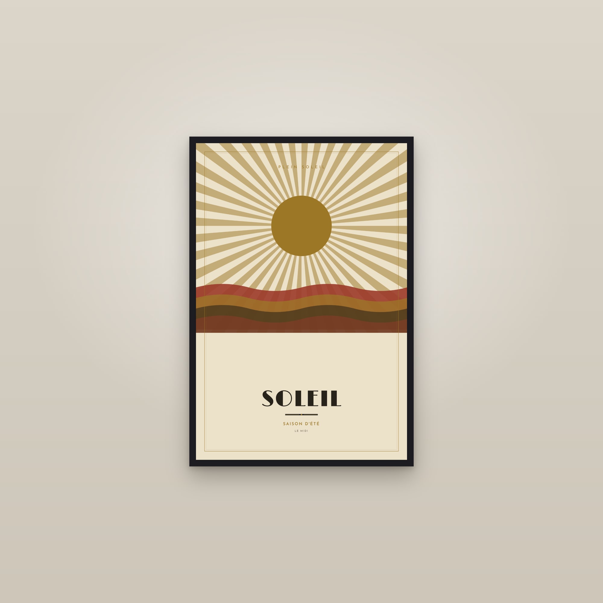 Soleil — Art Deco Poster — framed in a gallery setting
