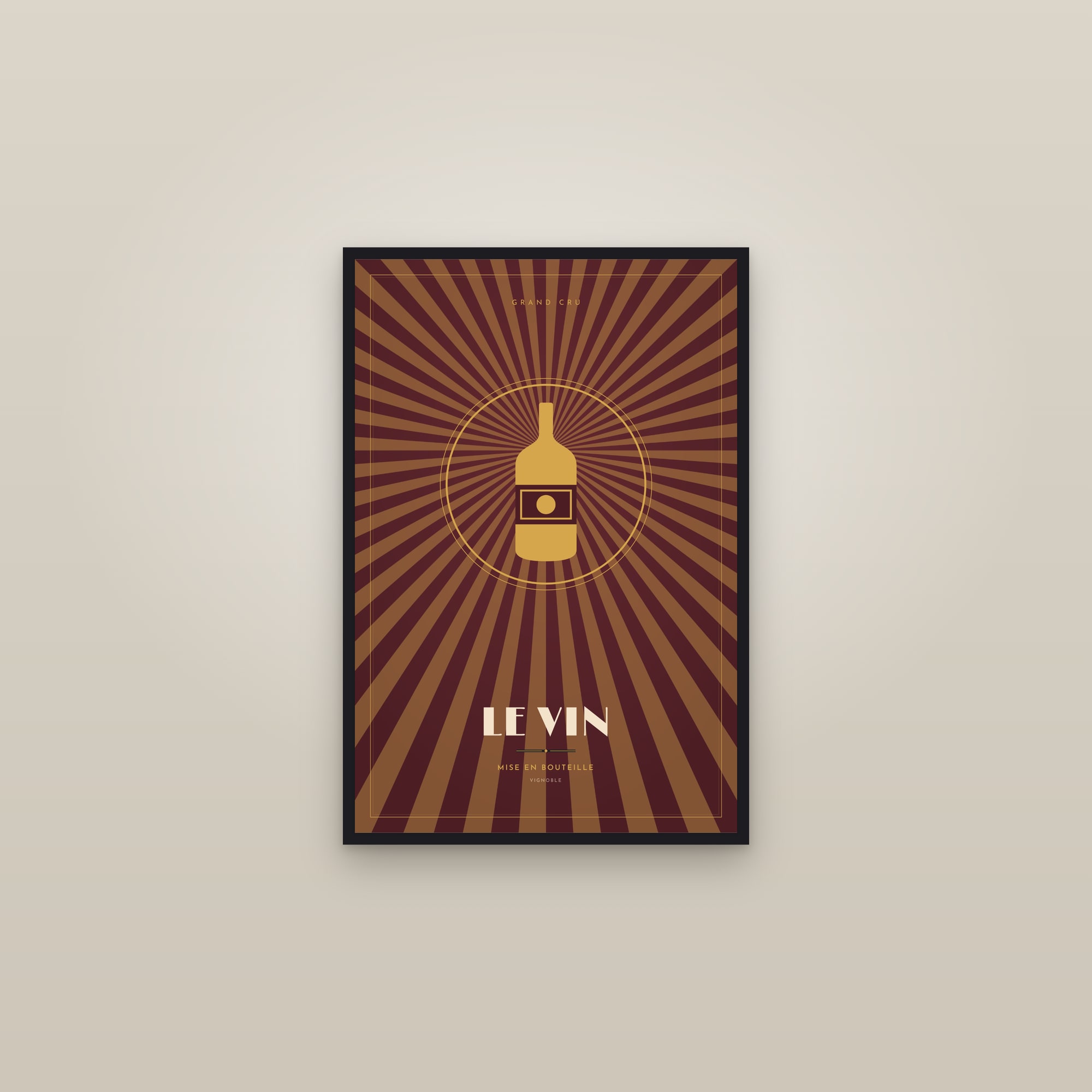 Wine — Art Deco Poster — framed in a gallery setting