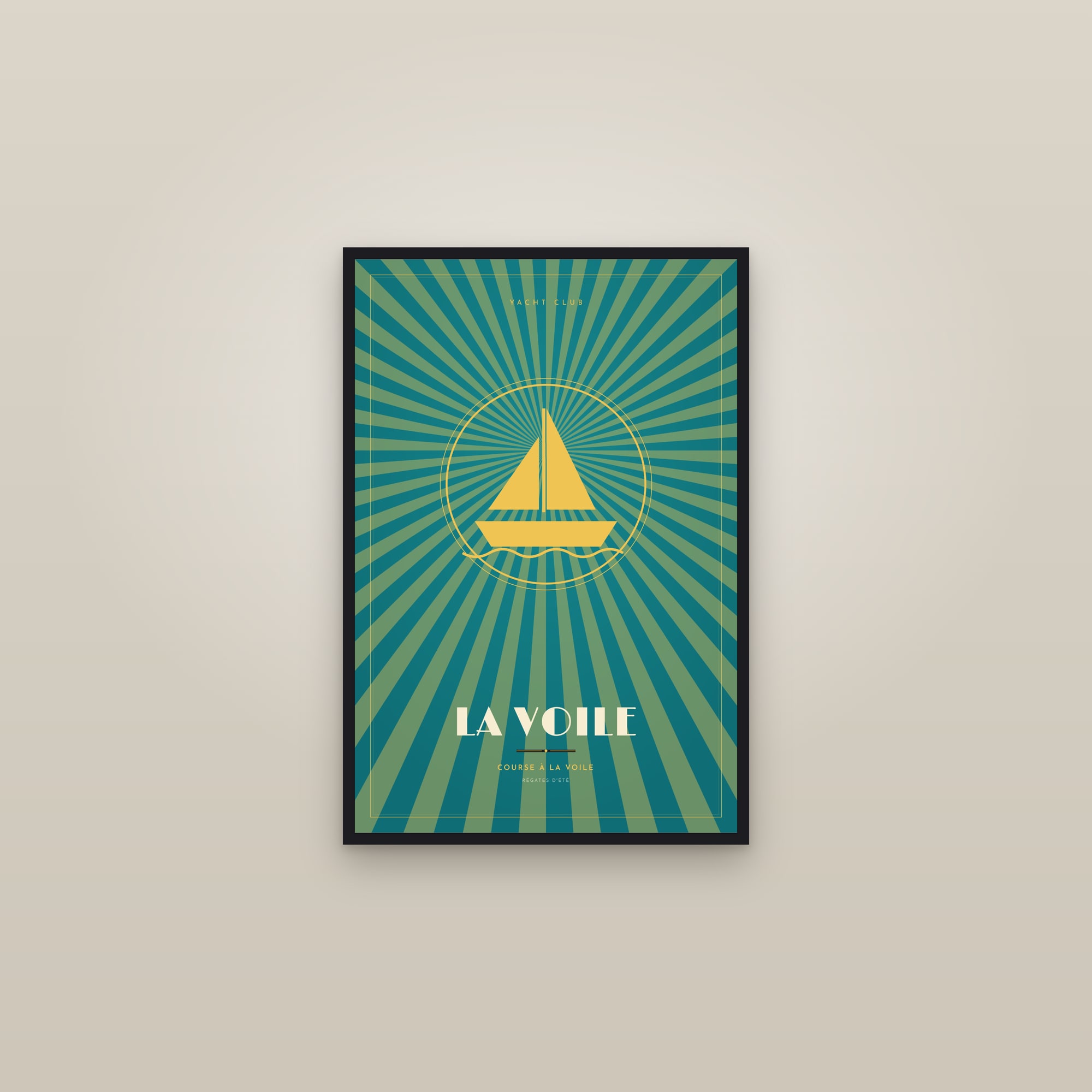 Sailing — Art Deco Poster — framed in a gallery setting
