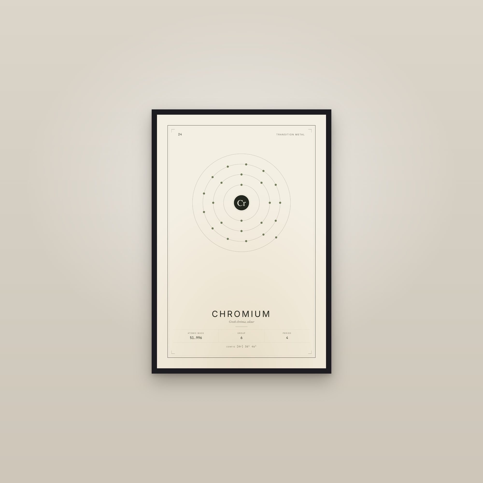 Chromium — Element No. 24 — framed in a gallery setting