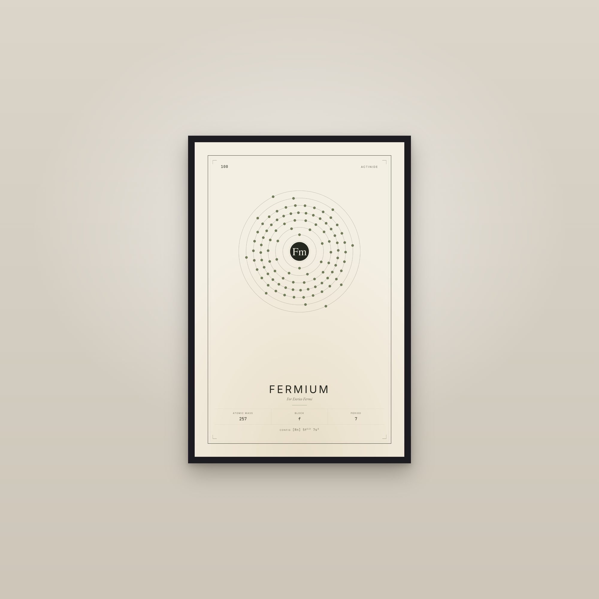 Fermium — Element No. 100 — framed in a gallery setting