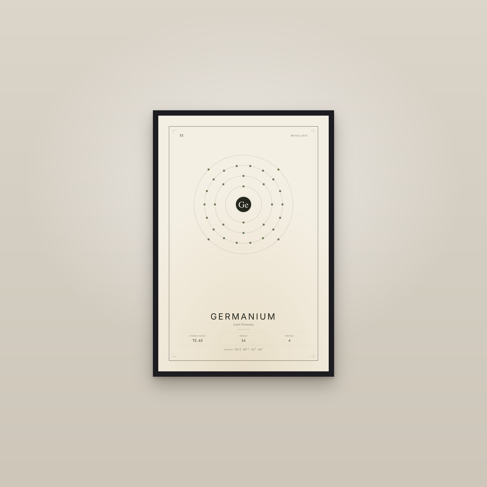 Germanium — Element No. 32 — framed in a gallery setting