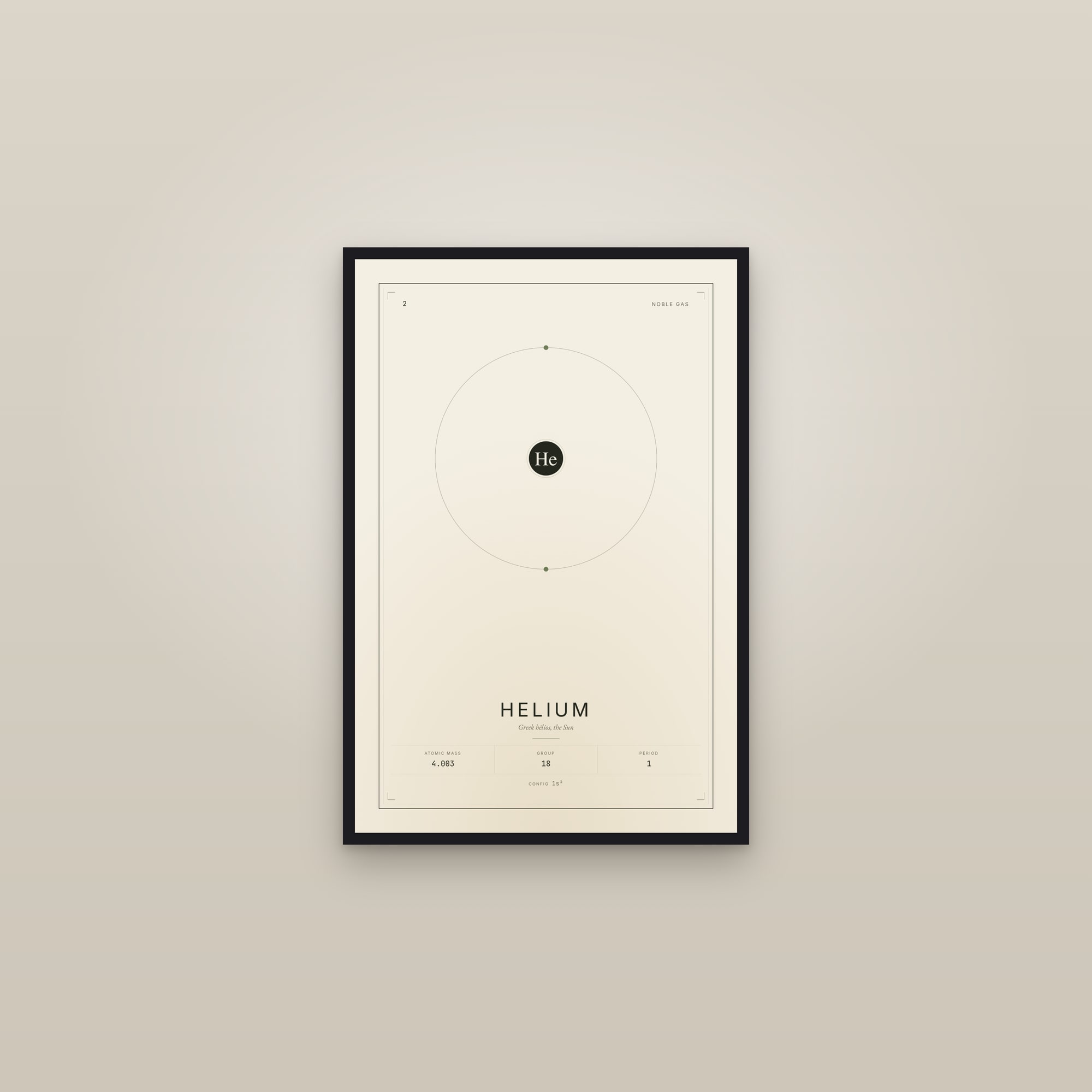 Helium — Element No. 2 — framed in a gallery setting