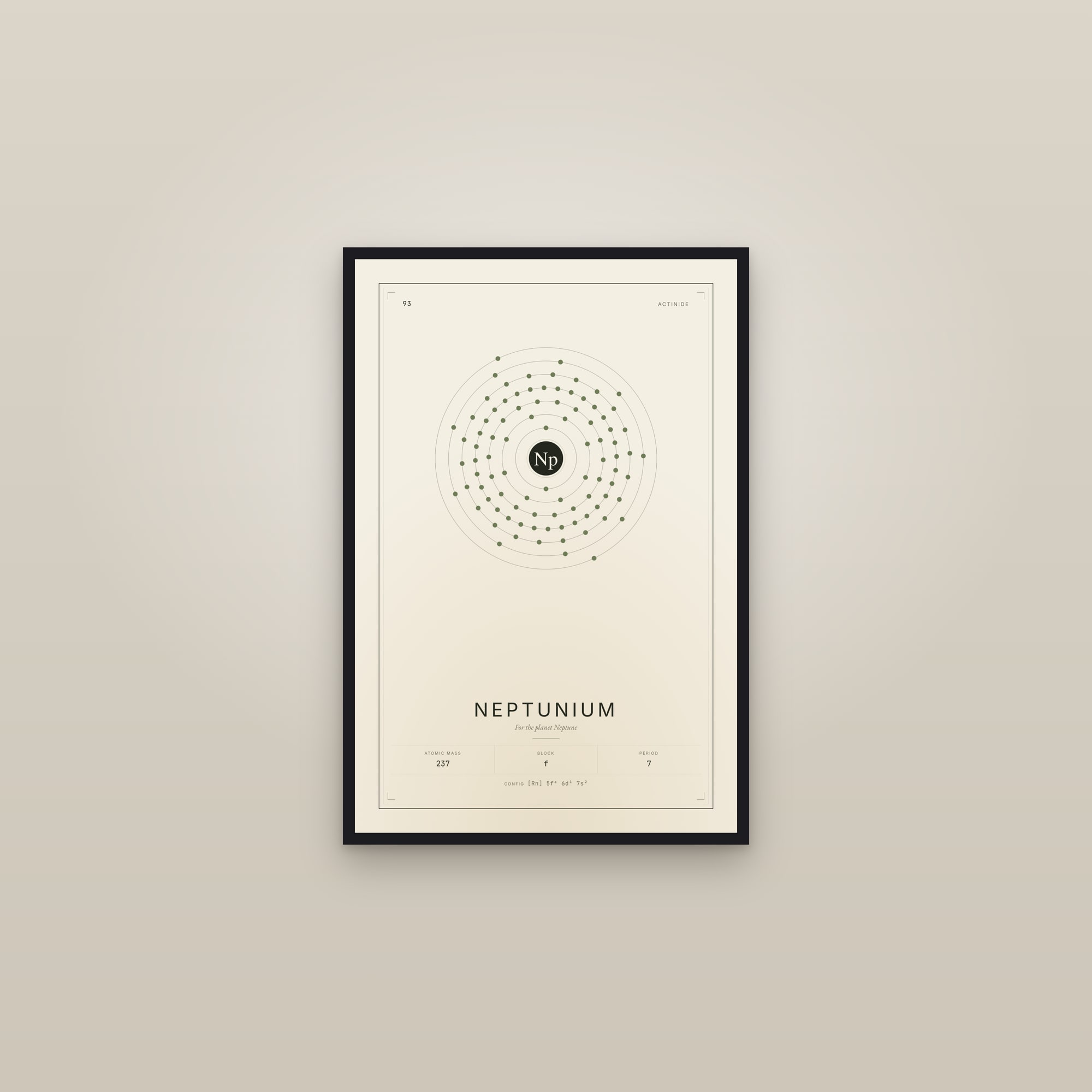 Neptunium — Element No. 93 — framed in a gallery setting