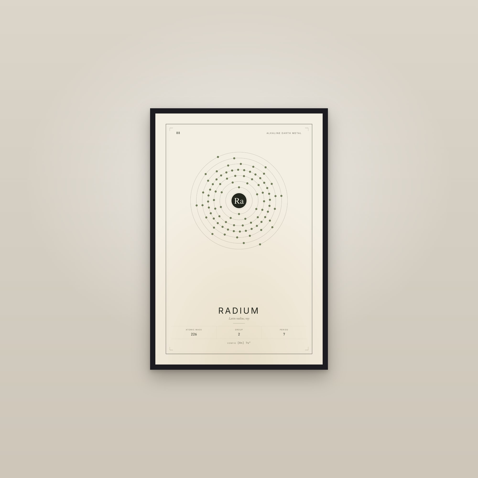 Radium — Element No. 88 — framed in a gallery setting