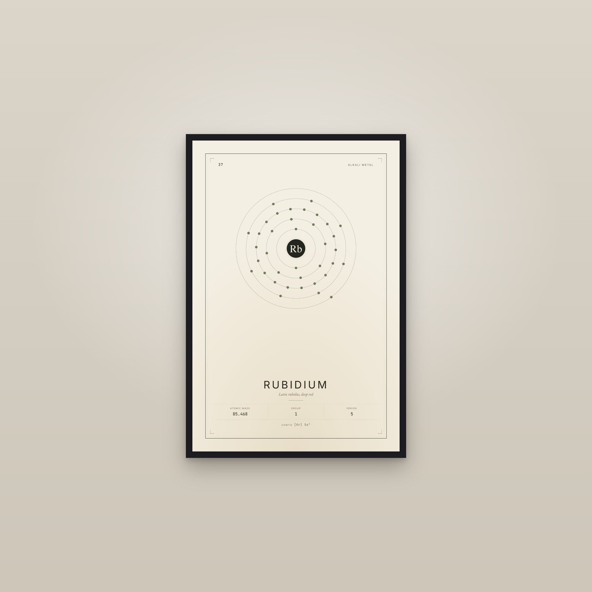 Rubidium — Element No. 37 — framed in a gallery setting
