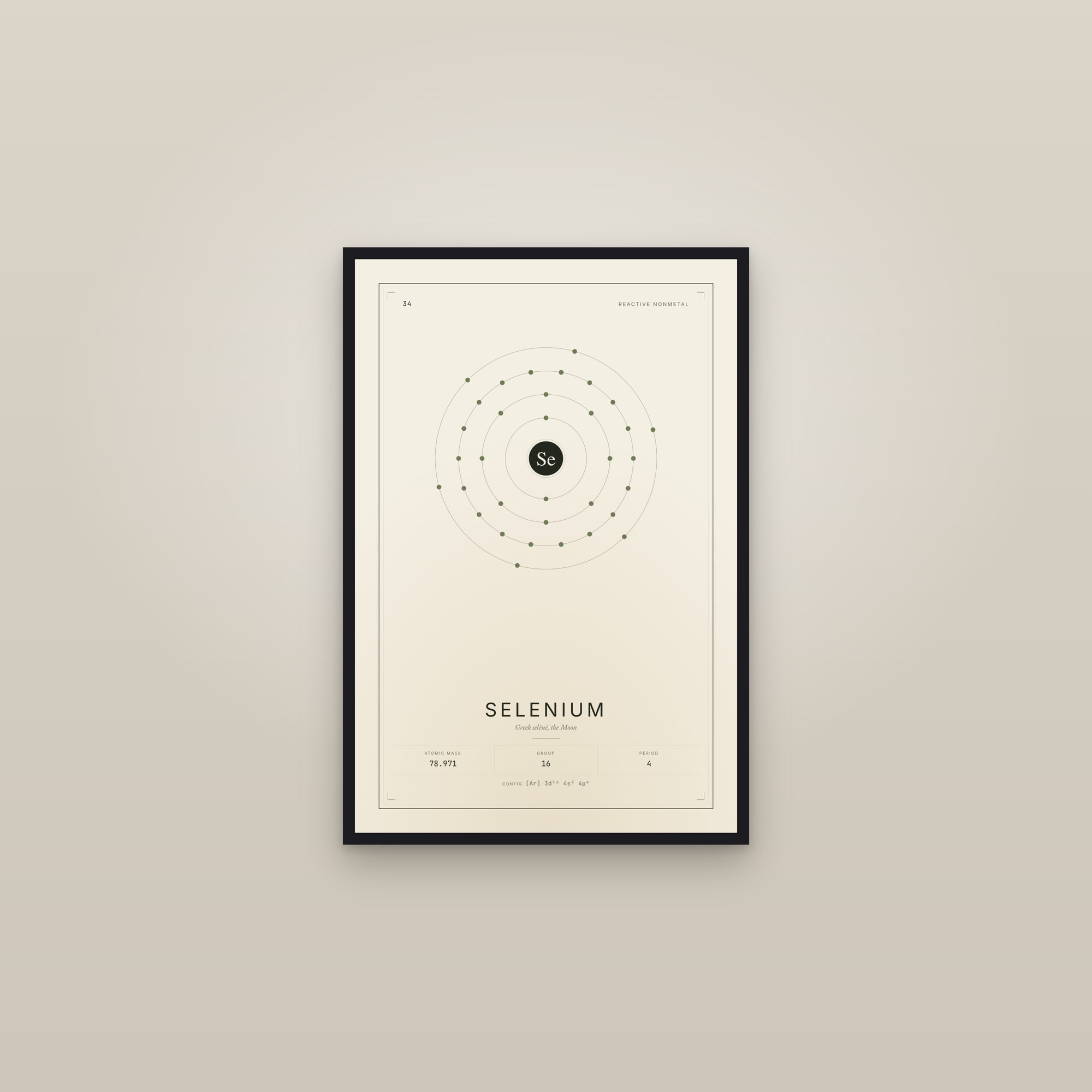 Selenium — Element No. 34 — framed in a gallery setting