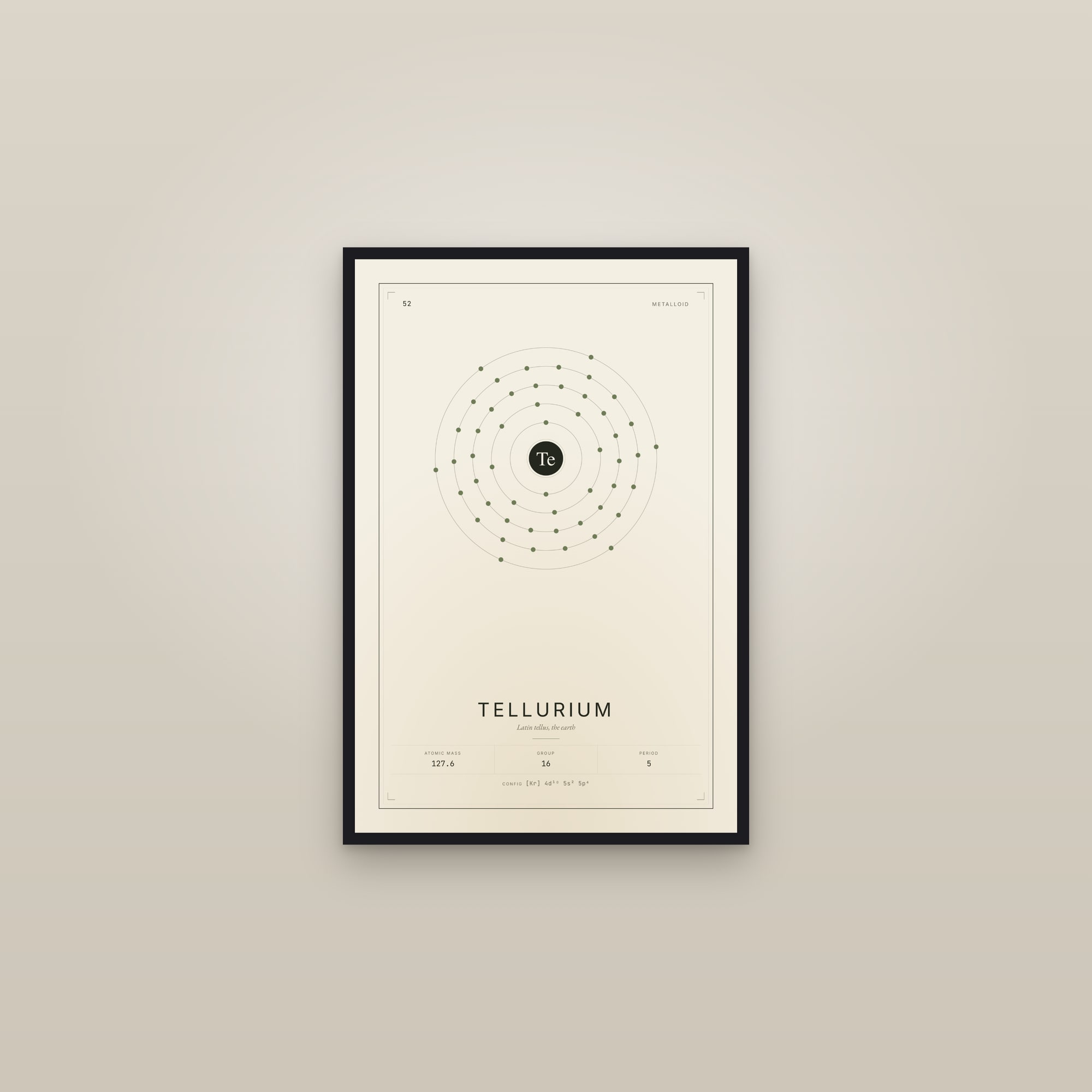 Tellurium — Element No. 52 — framed in a gallery setting