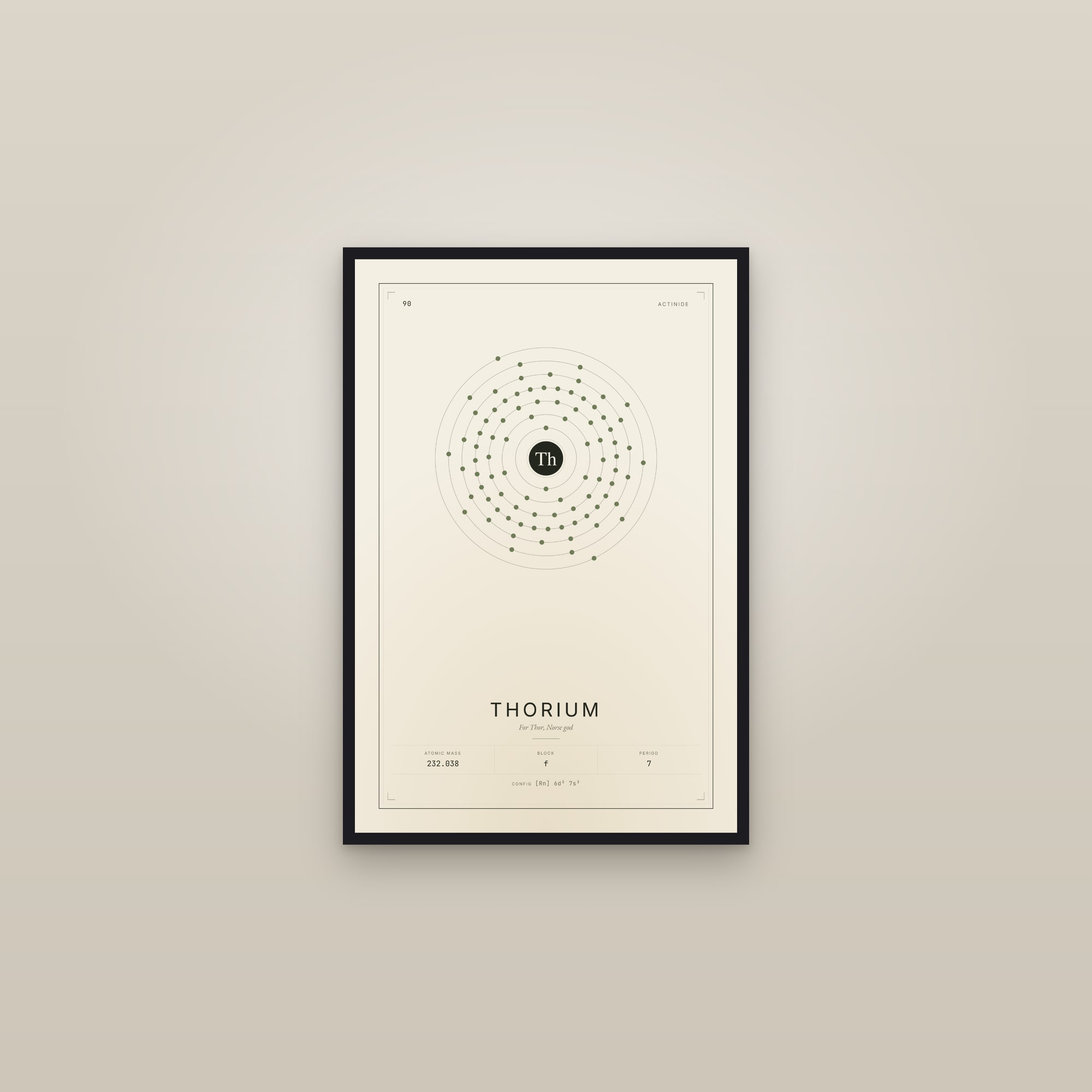 Thorium — Element No. 90 — framed in a gallery setting