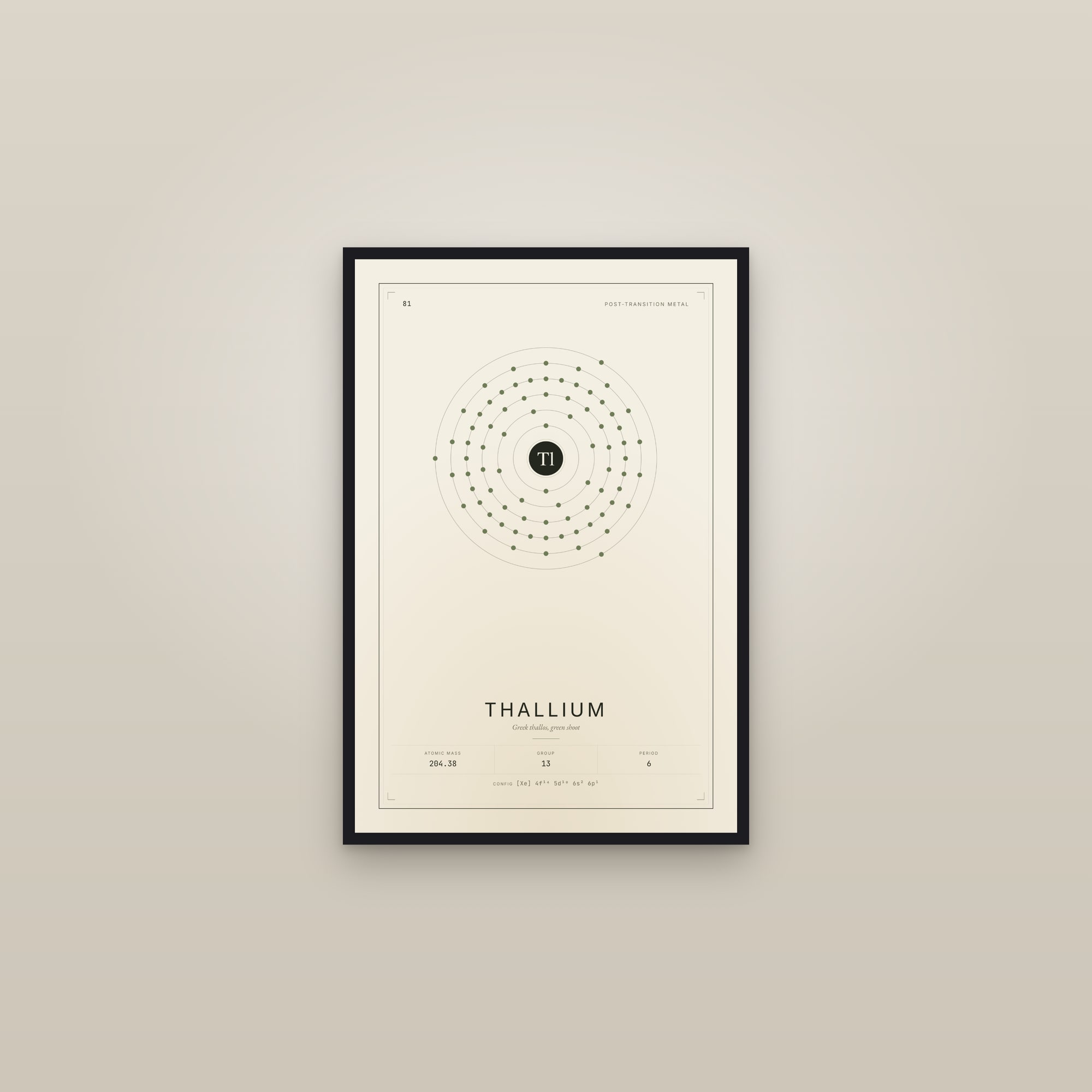 Thallium — Element No. 81 — framed in a gallery setting