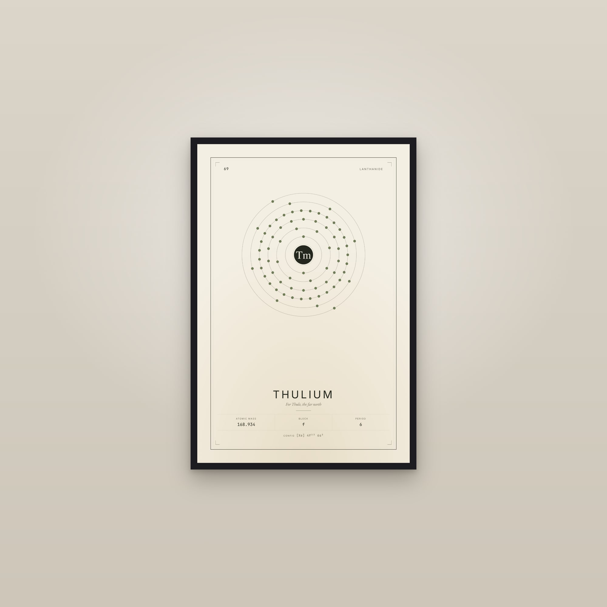 Thulium — Element No. 69 — framed in a gallery setting