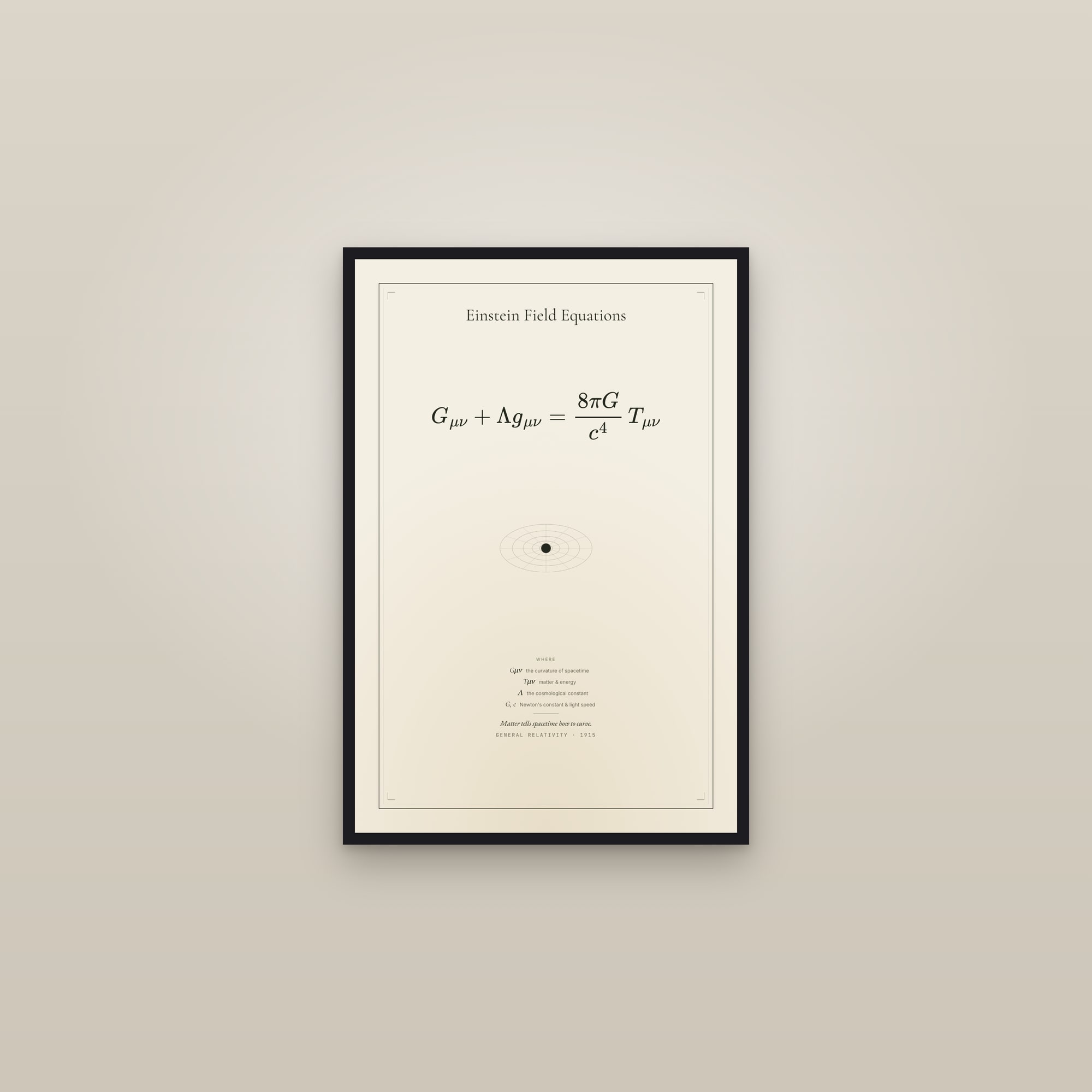 Einstein Field Equations — framed in a gallery setting