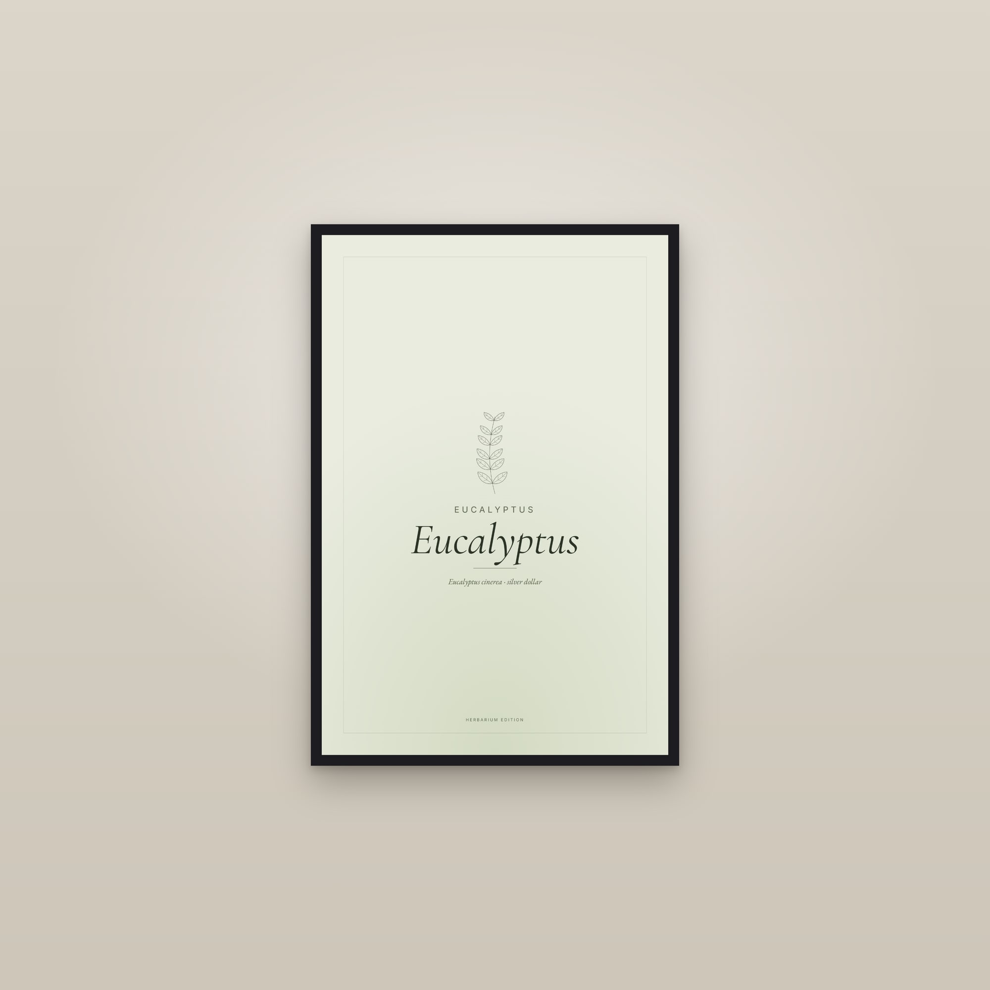 Eucalyptus — Typographic Botanical — framed in a gallery setting