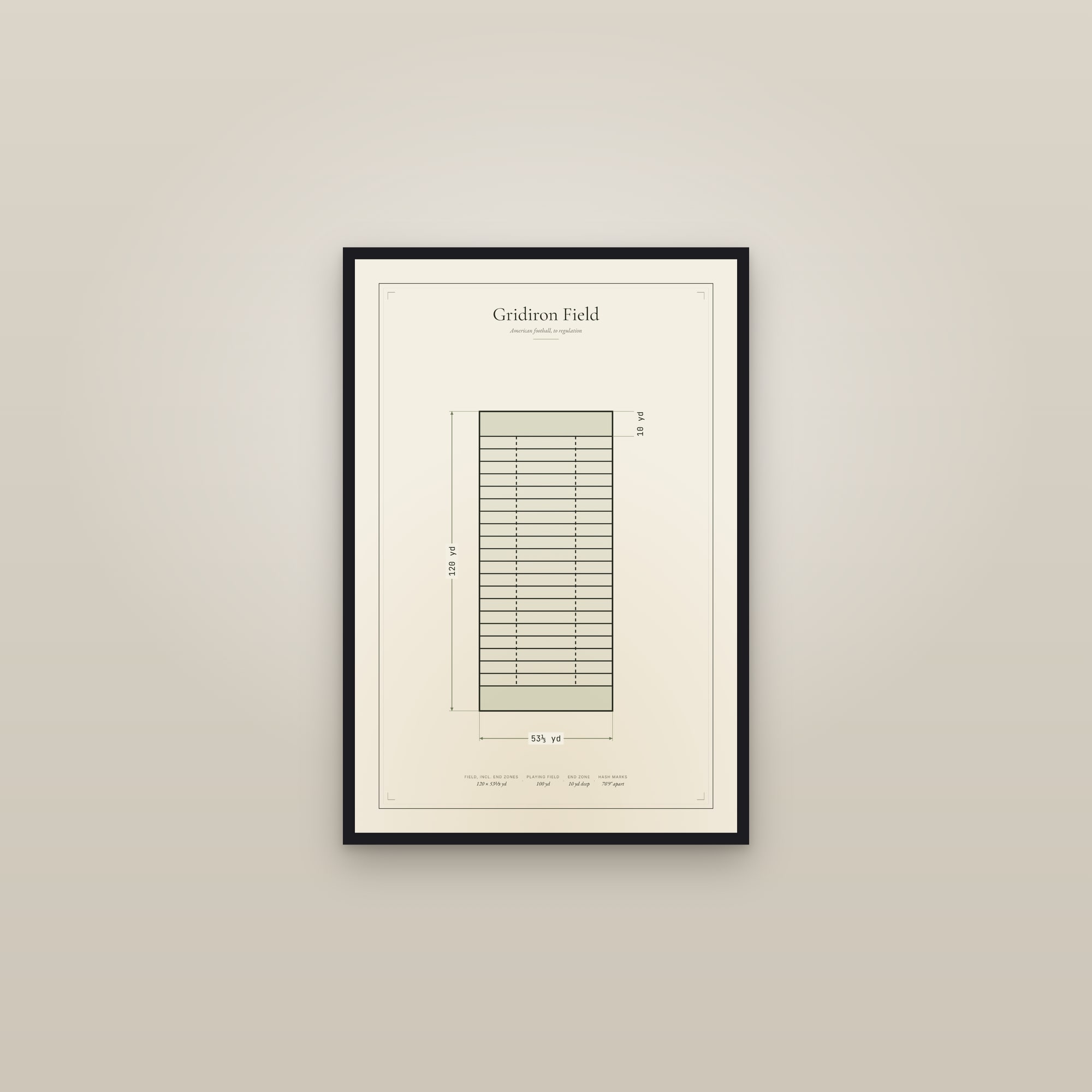 Gridiron — Football Field Diagram — framed in a gallery setting