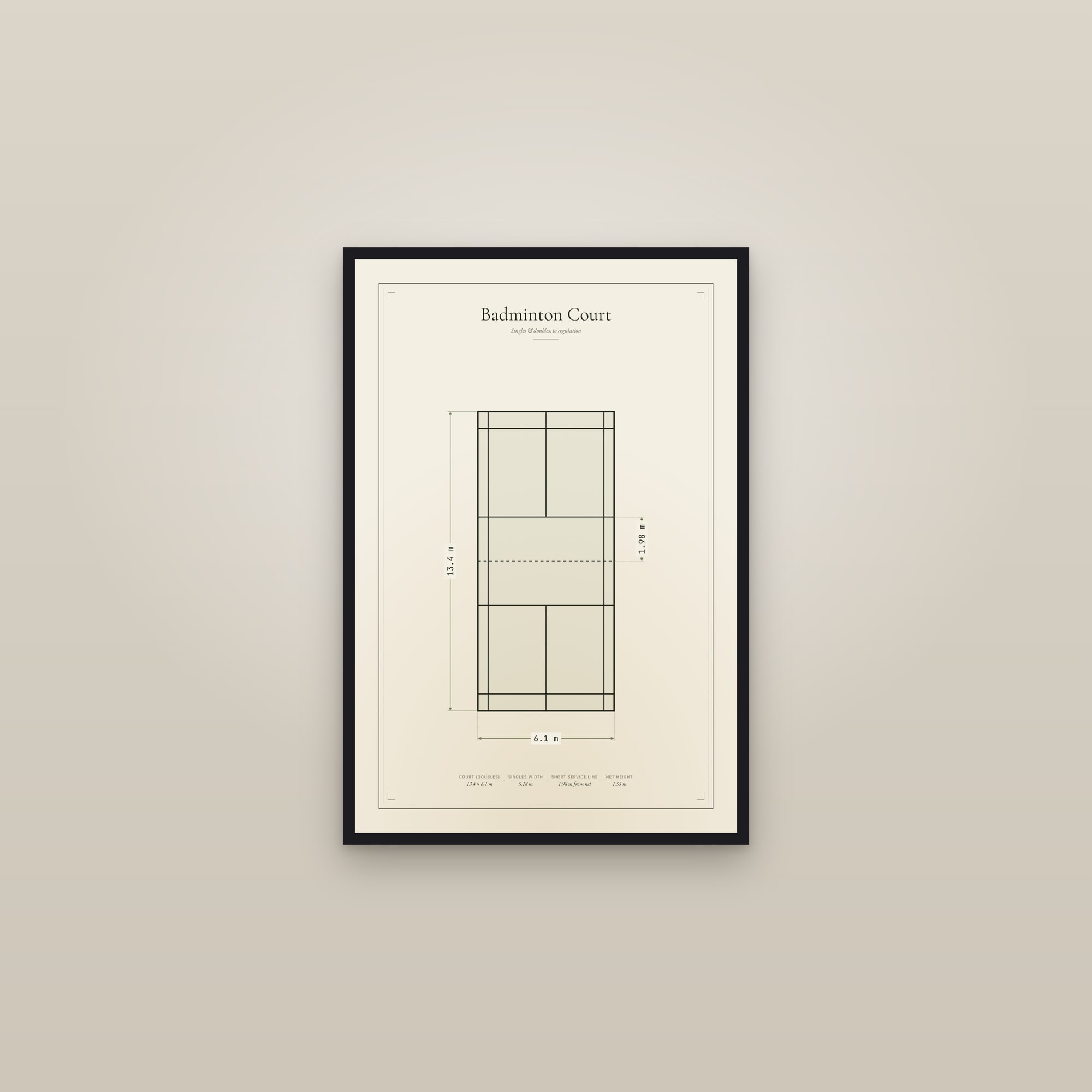 Badminton Court — Diagram — framed in a gallery setting