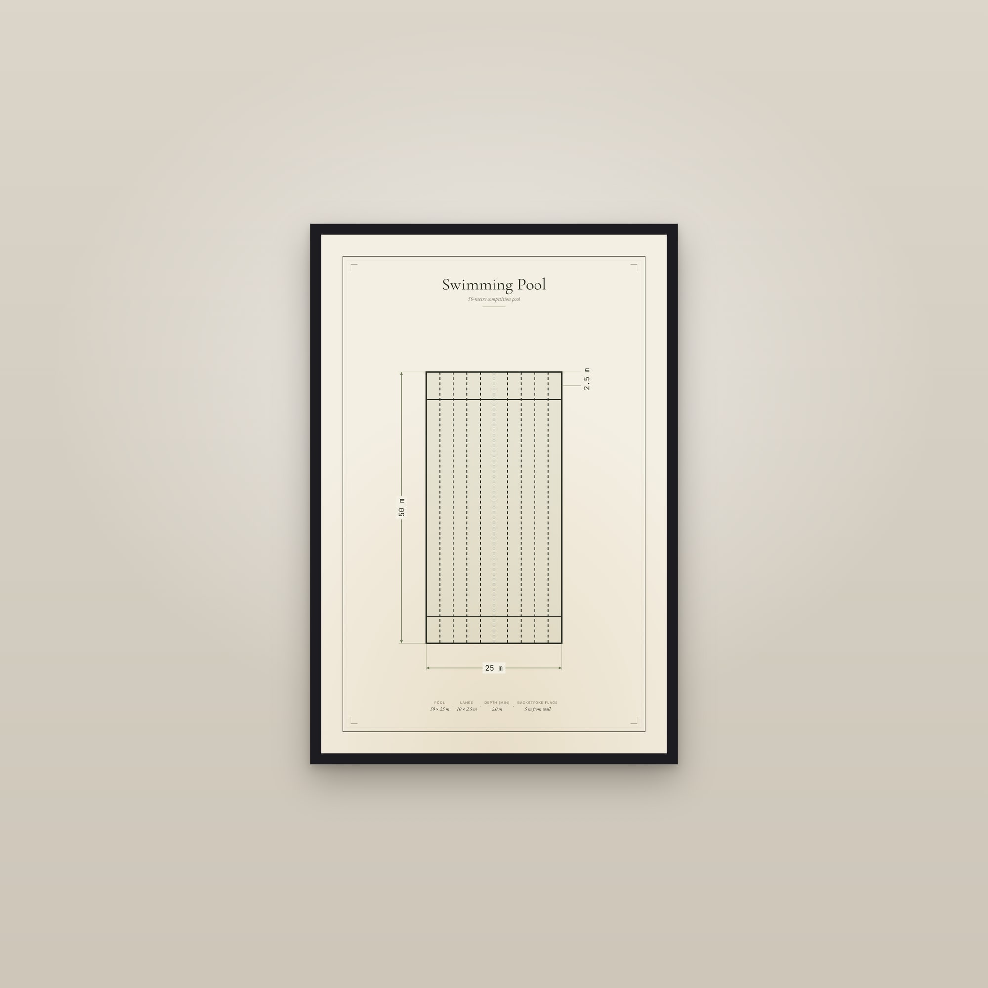 Swimming Pool — 50 m Diagram — framed in a gallery setting